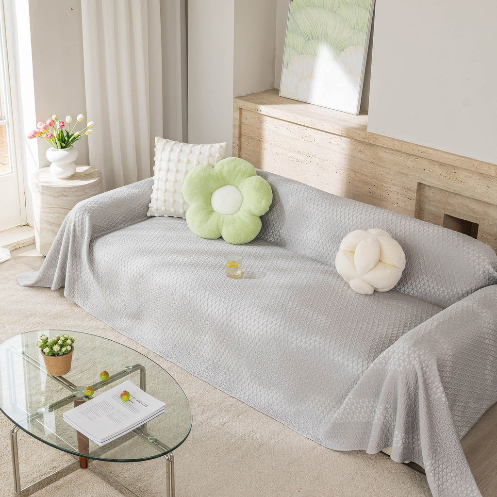 Cooling Ice Silk Sofa Throw Cover, Summer Diamond Textured Furniture Protector Blanket