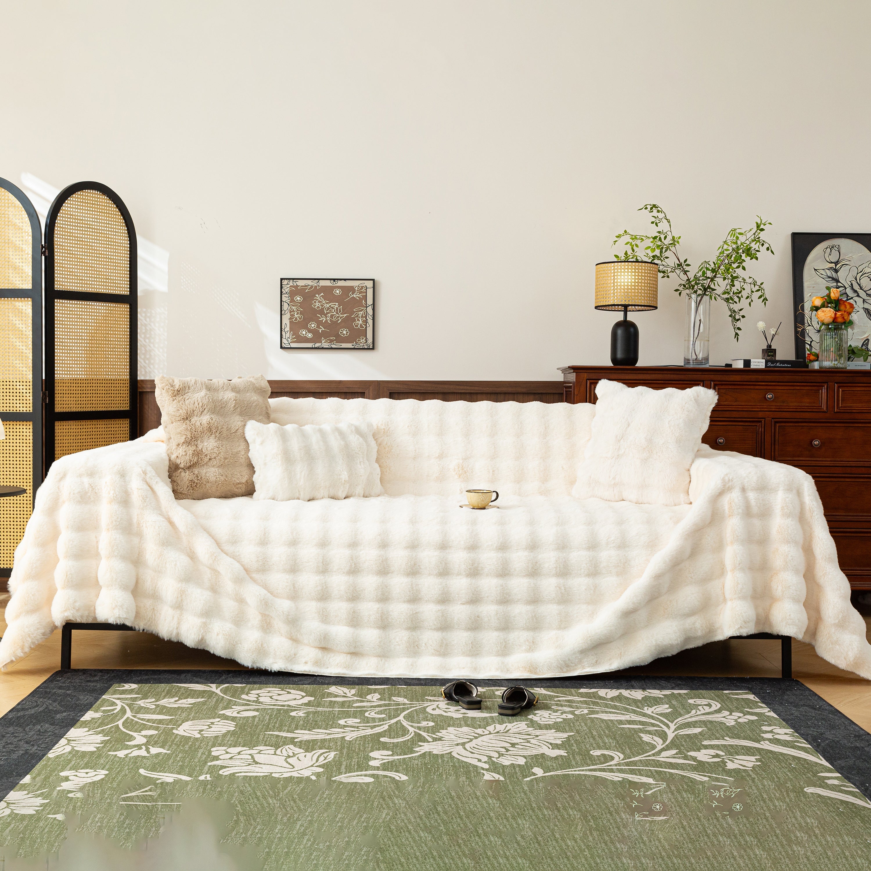 Thick Faux Fur Sofa Cover Fluffy Plush Warm Sofa Slipcover Furniture Protector for Couch Bed