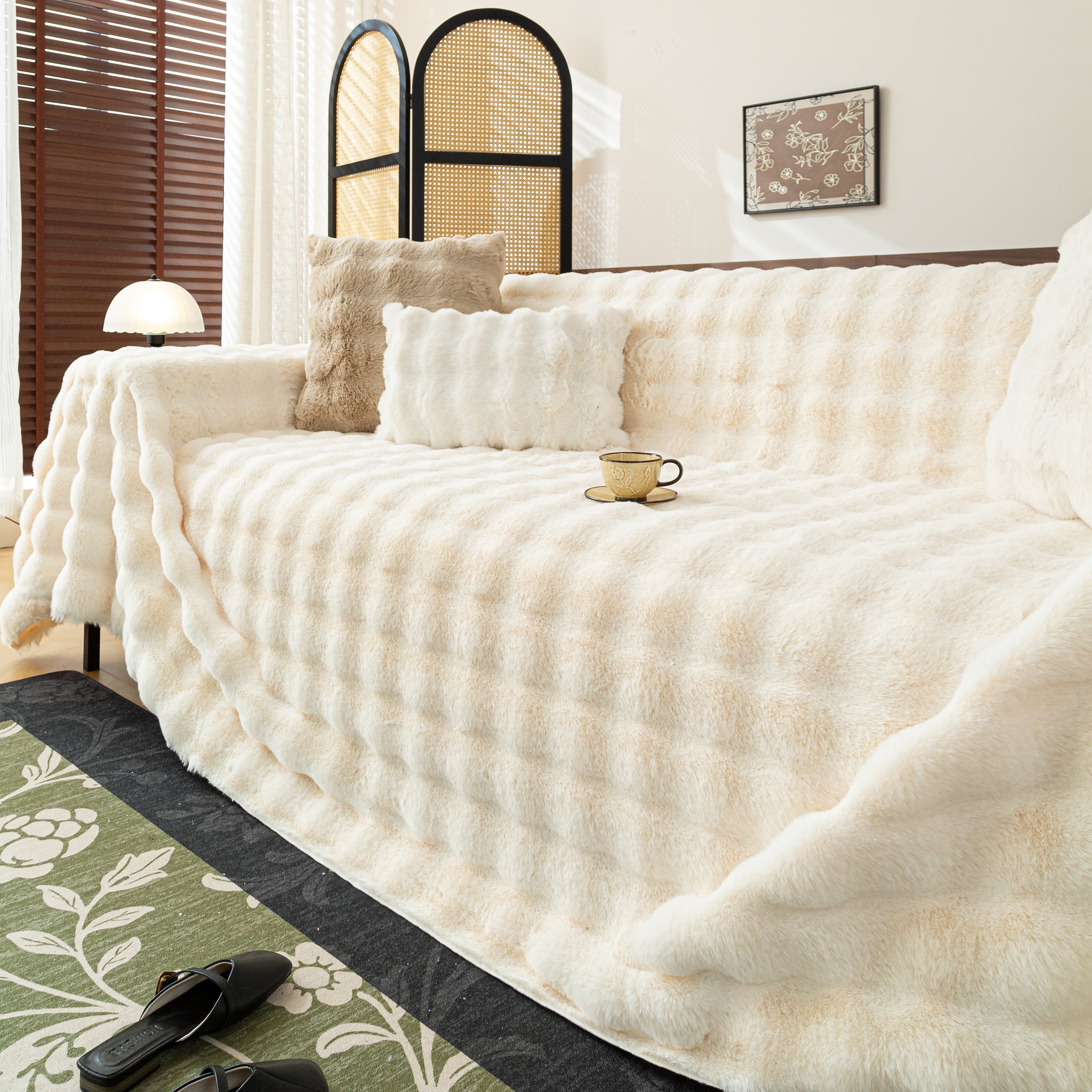 Thick Faux Fur Sofa Cover Fluffy Plush Warm Sofa Slipcover Furniture Protector for Couch Bed