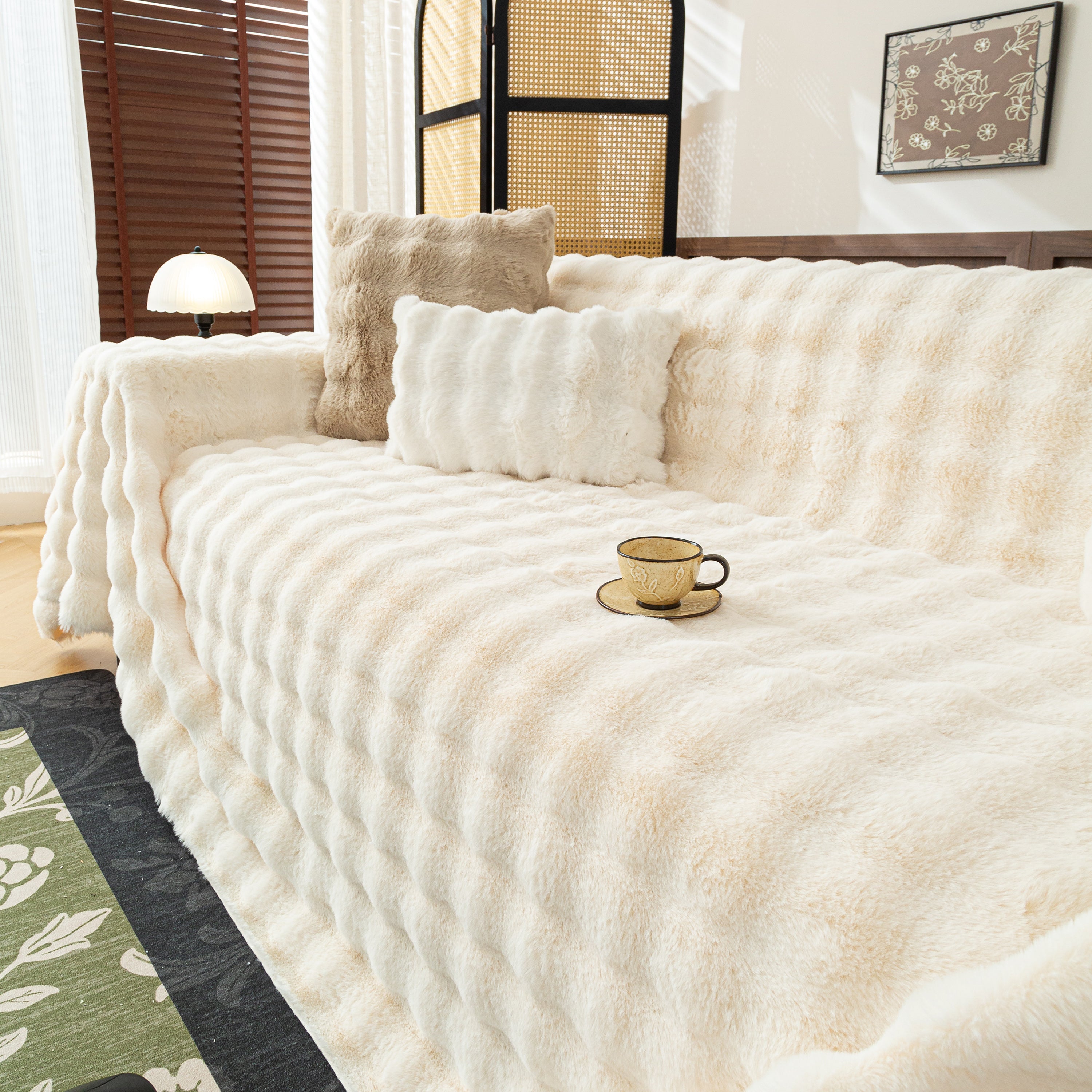 Thick Faux Fur Sofa Cover Fluffy Plush Warm Sofa Slipcover Furniture Protector for Couch Bed
