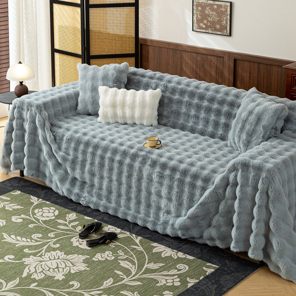 Thick Faux Fur Sofa Cover Fluffy Plush Warm Sofa Slipcover Furniture Protector for Couch Bed