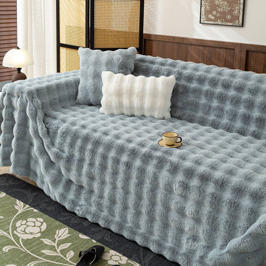 Thick Faux Fur Sofa Cover Fluffy Plush Warm Sofa Slipcover Furniture Protector for Couch Bed