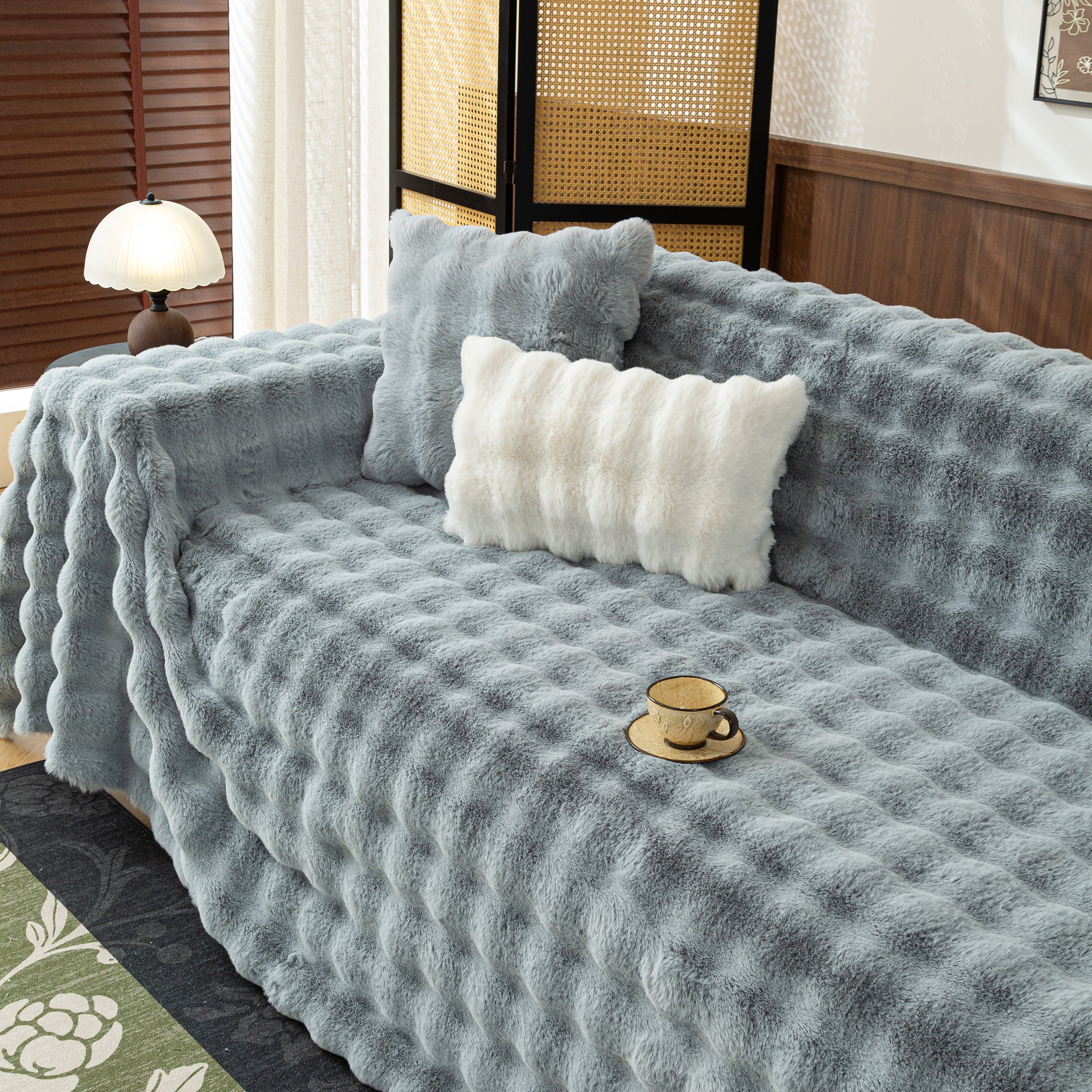 Thick Faux Fur Sofa Cover Fluffy Plush Warm Sofa Slipcover Furniture Protector for Couch Bed