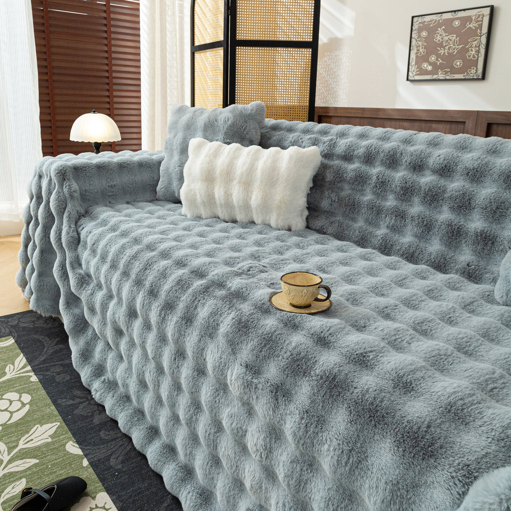 Thick Faux Fur Sofa Cover Fluffy Plush Warm Sofa Slipcover Furniture Protector for Couch Bed