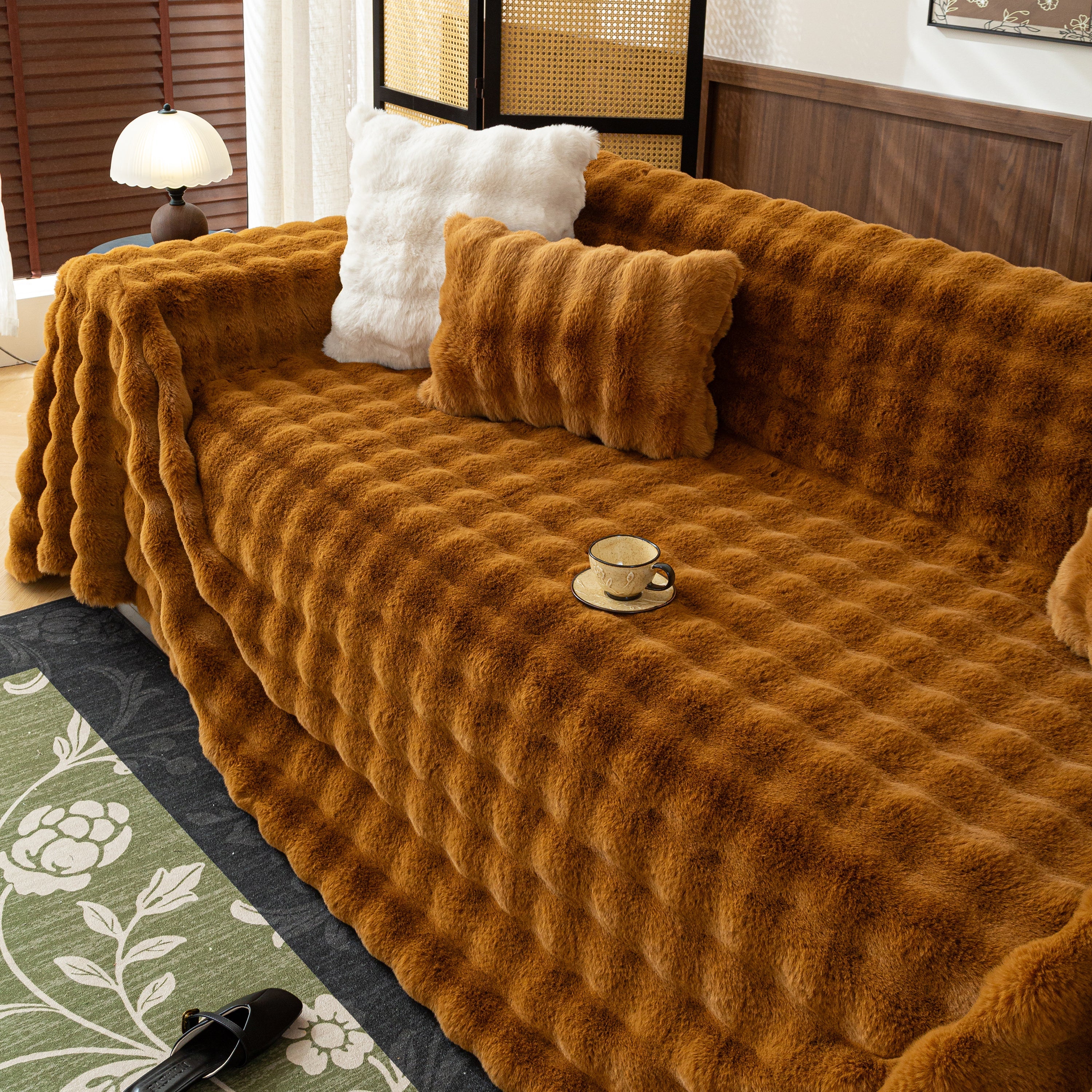 Thick Faux Fur Sofa Cover Fluffy Plush Warm Sofa Slipcover Furniture Protector for Couch Bed