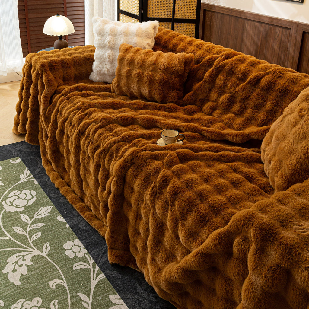 Thick Faux Fur Sofa Cover Fluffy Plush Warm Sofa Slipcover Furniture Protector for Couch Bed