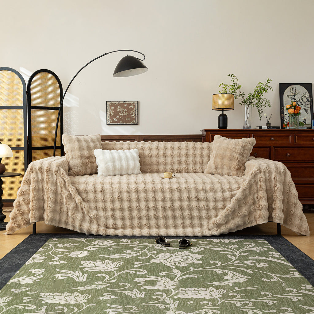 Thick Faux Fur Sofa Cover Fluffy Plush Warm Sofa Slipcover Furniture Protector for Couch Bed