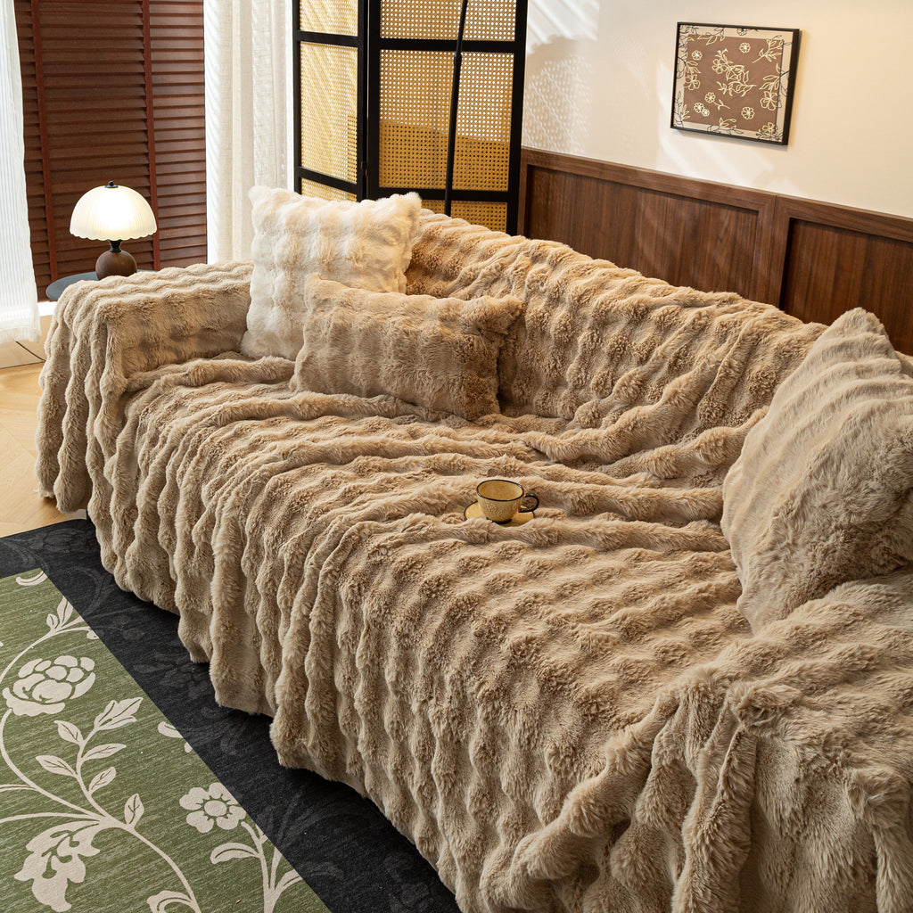 Thick Faux Fur Sofa Cover Fluffy Plush Warm Sofa Slipcover Furniture Protector for Couch Bed