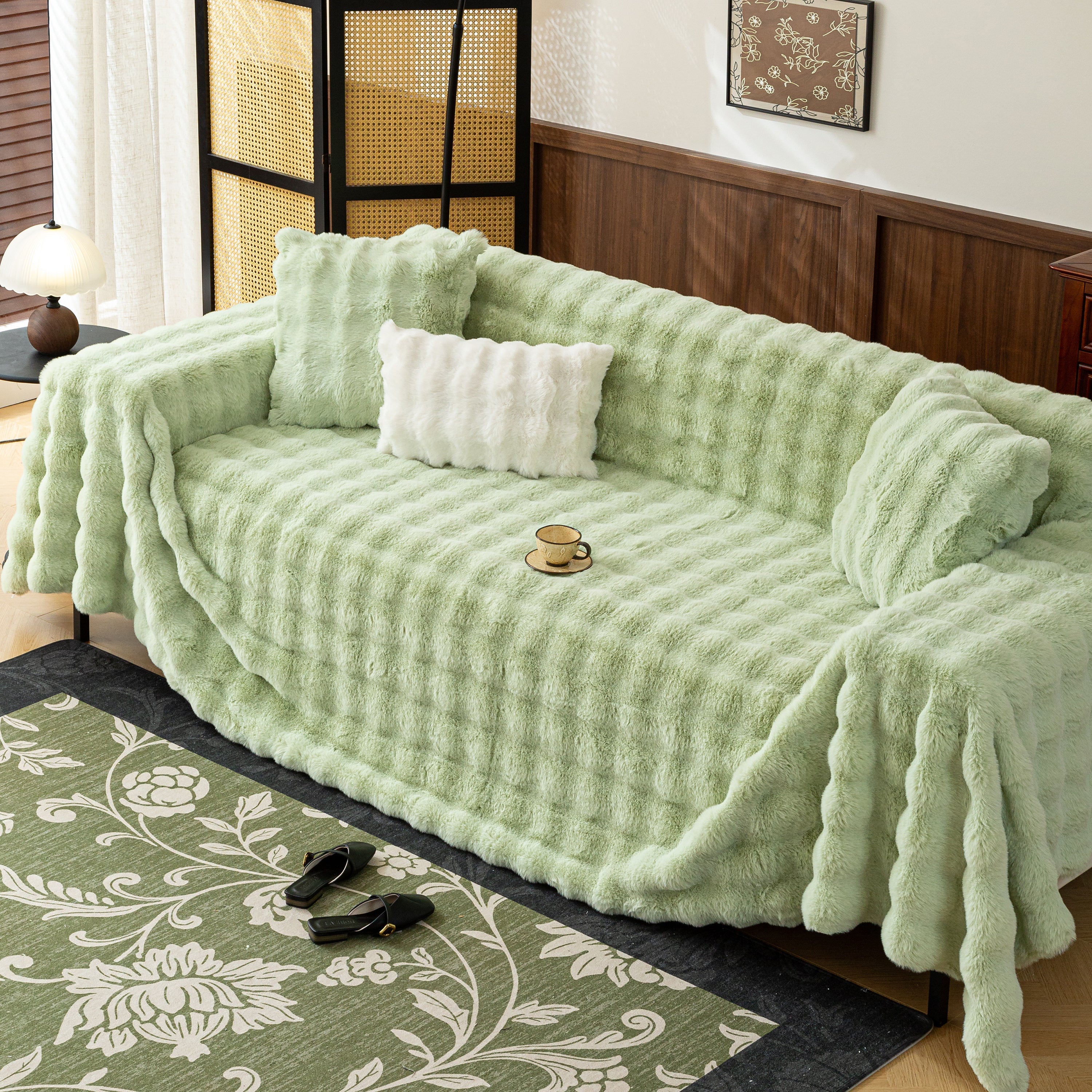 Thick Faux Fur Sofa Cover Fluffy Plush Warm Sofa Slipcover Furniture Protector for Couch Bed