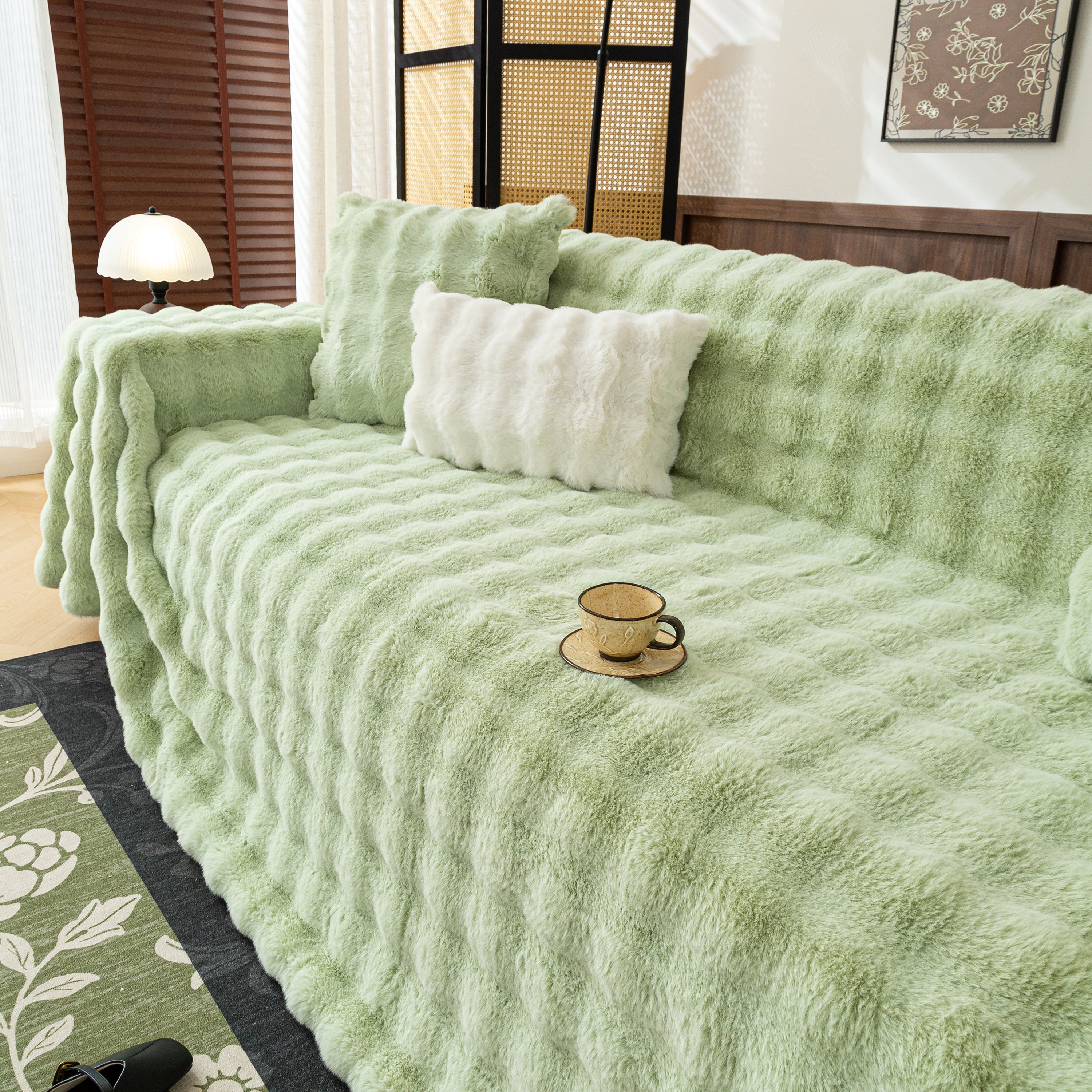 Thick Faux Fur Sofa Cover Fluffy Plush Warm Sofa Slipcover Furniture Protector for Couch Bed