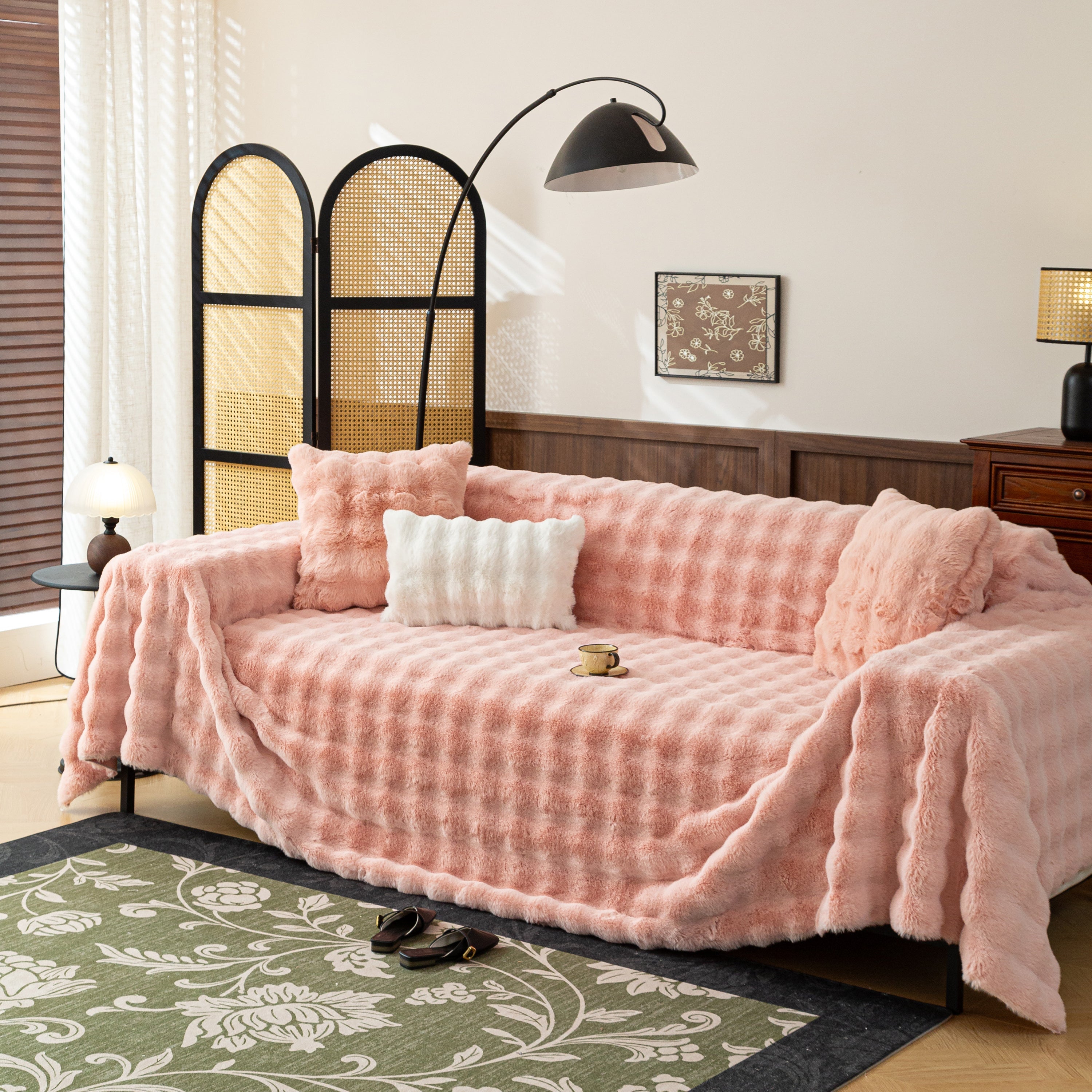 Thick Faux Fur Sofa Cover Fluffy Plush Warm Sofa Slipcover Furniture Protector for Couch Bed