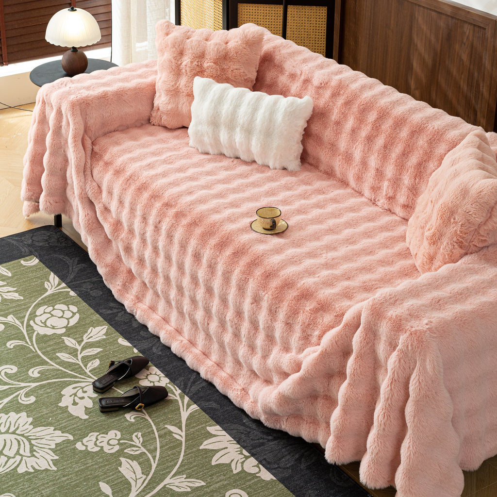 Thick Faux Fur Sofa Cover Fluffy Plush Warm Sofa Slipcover Furniture Protector for Couch Bed