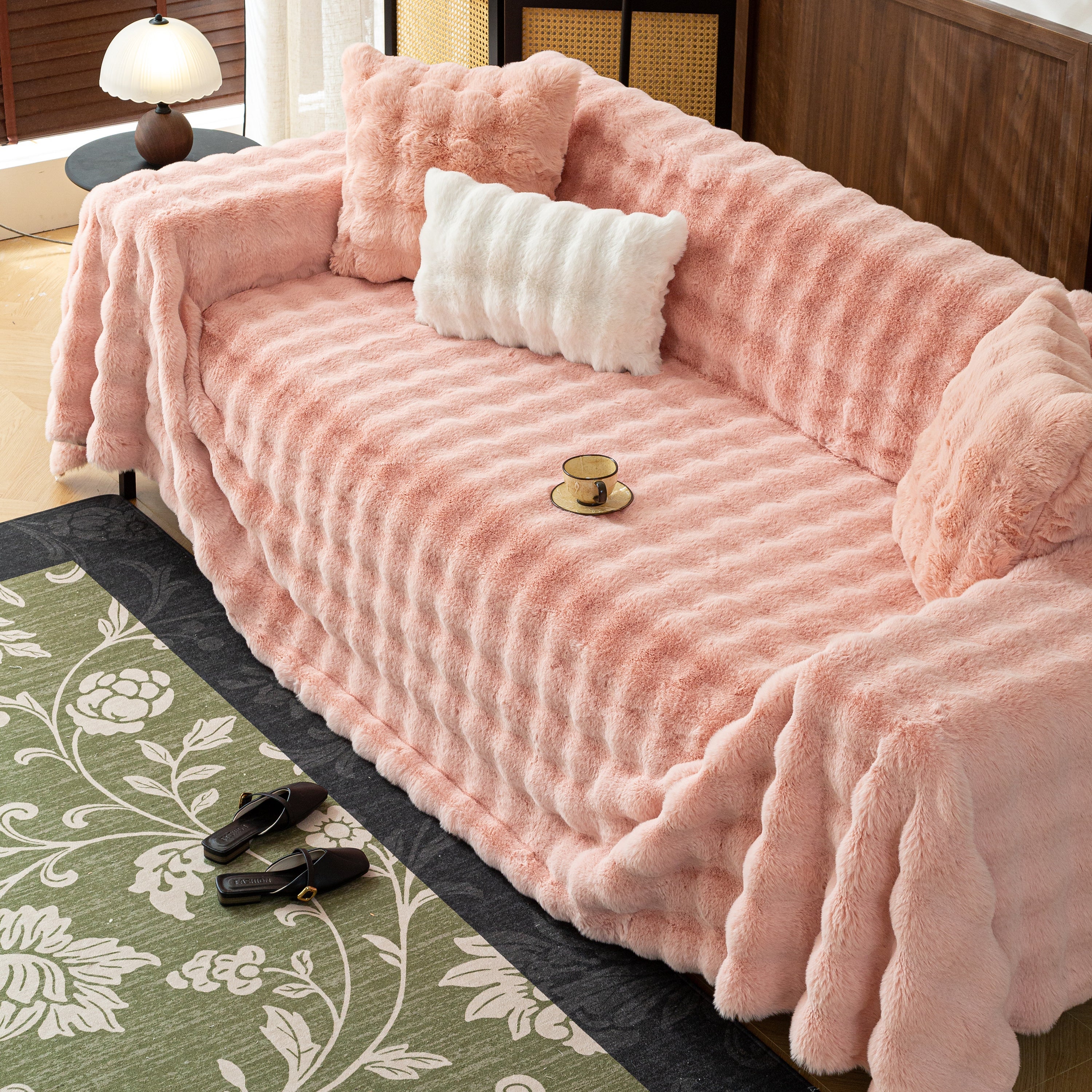 Thick Faux Fur Sofa Cover Fluffy Plush Warm Sofa Slipcover Furniture Protector for Couch Bed