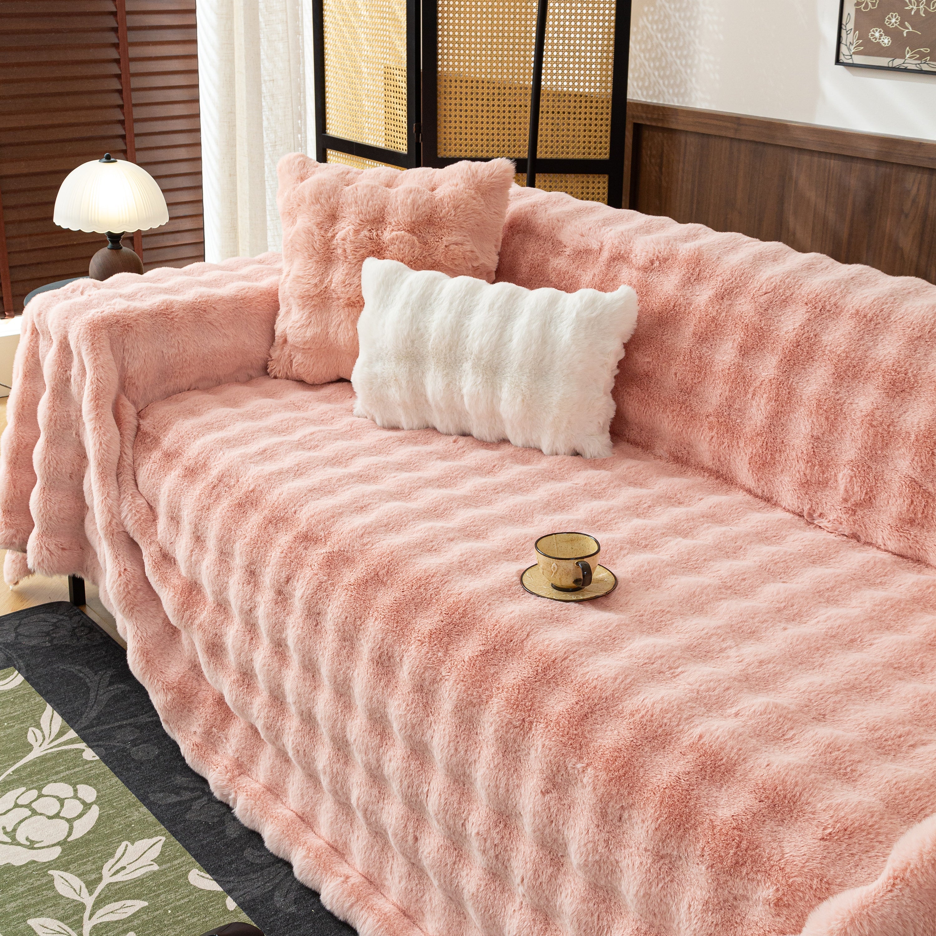 Thick Faux Fur Sofa Cover Fluffy Plush Warm Sofa Slipcover Furniture Protector for Couch Bed