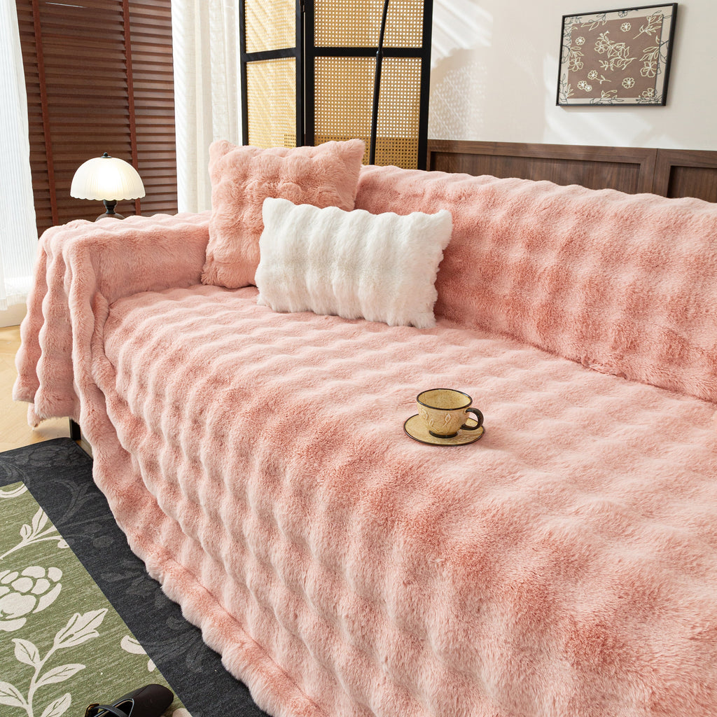 Thick Faux Fur Sofa Cover Fluffy Plush Warm Sofa Slipcover Furniture Protector for Couch Bed
