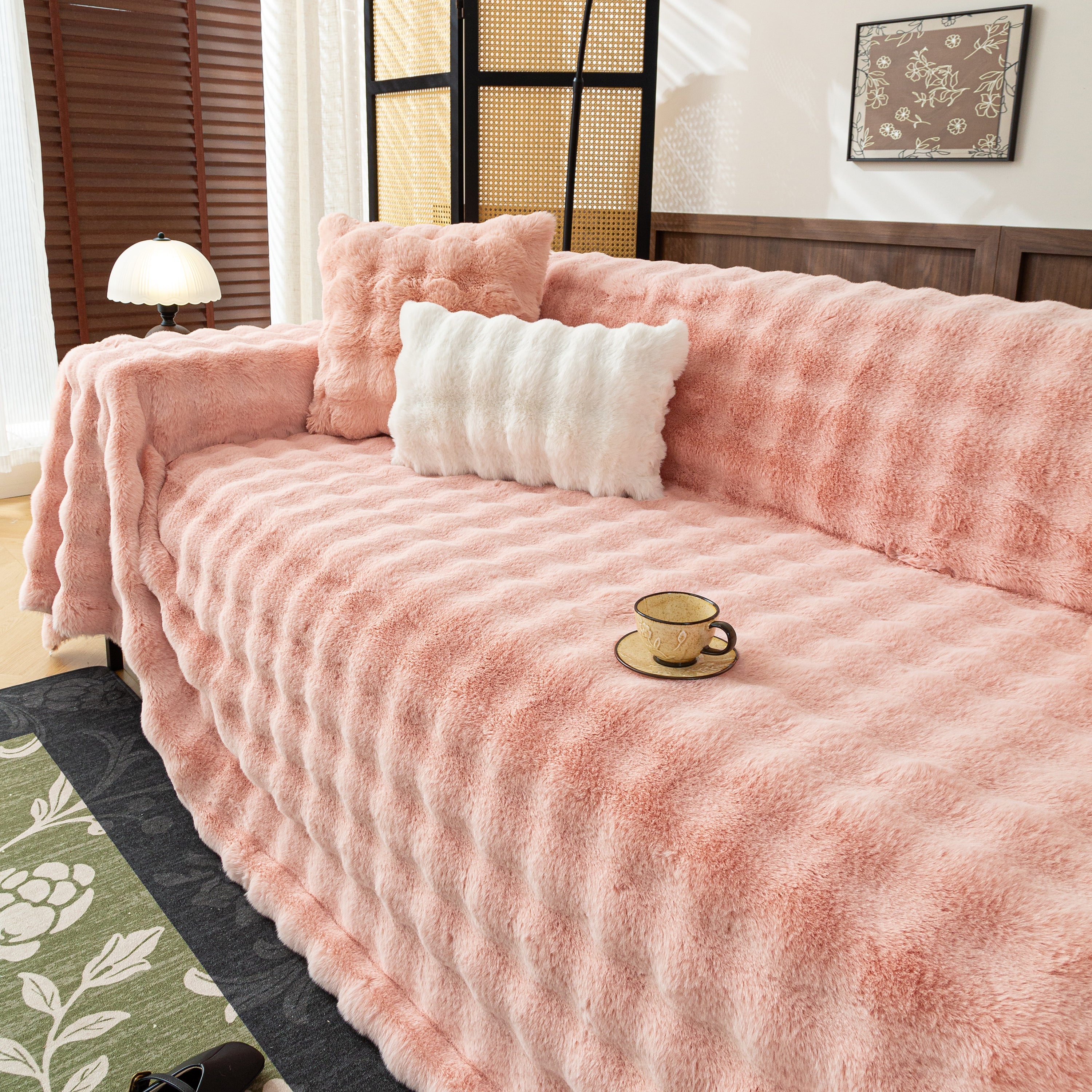 Thick Faux Fur Sofa Cover Fluffy Plush Warm Sofa Slipcover Furniture Protector for Couch Bed