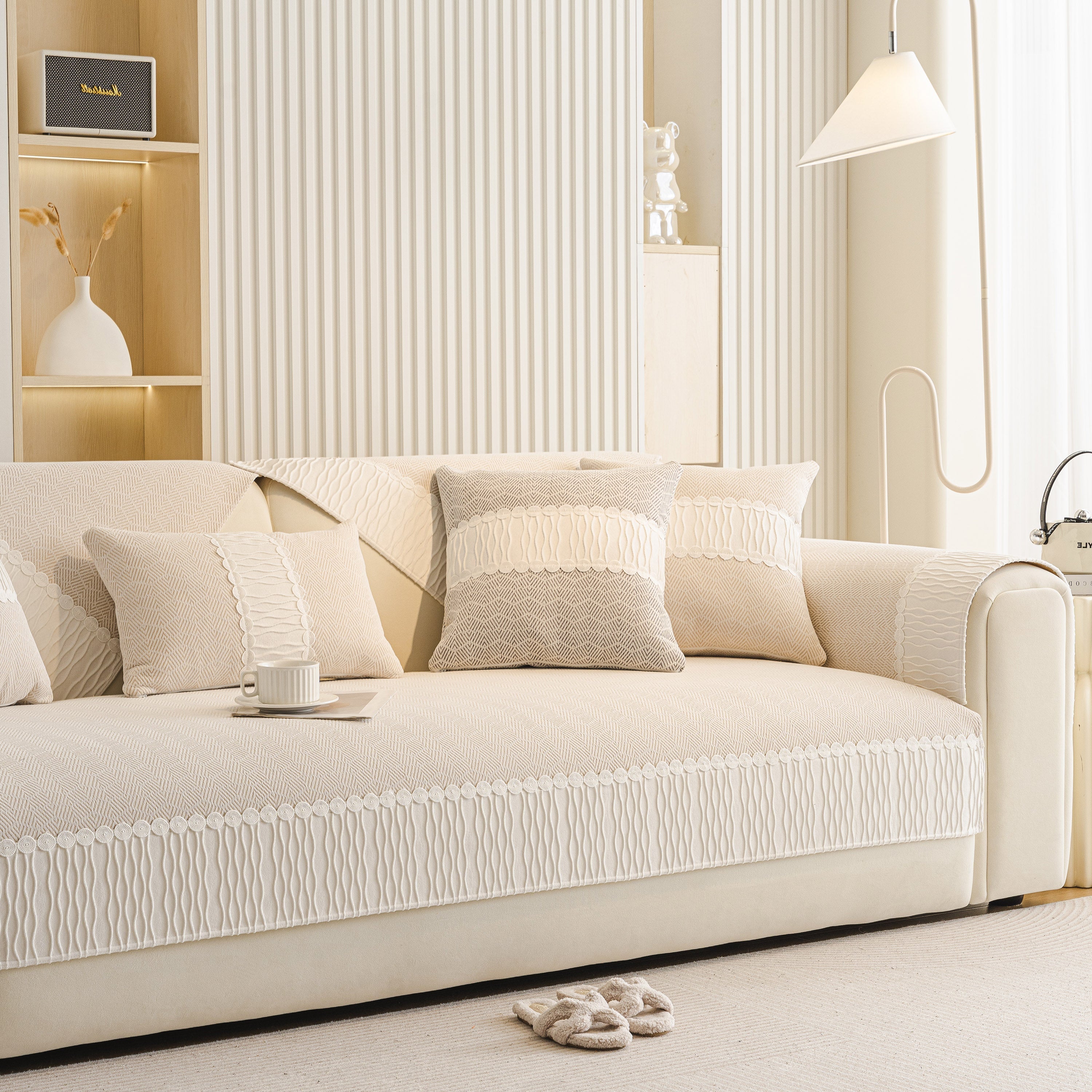 Herringbone Sofa Protector Cover, Non-Slip Couch Cover for Seat, Back & Arms