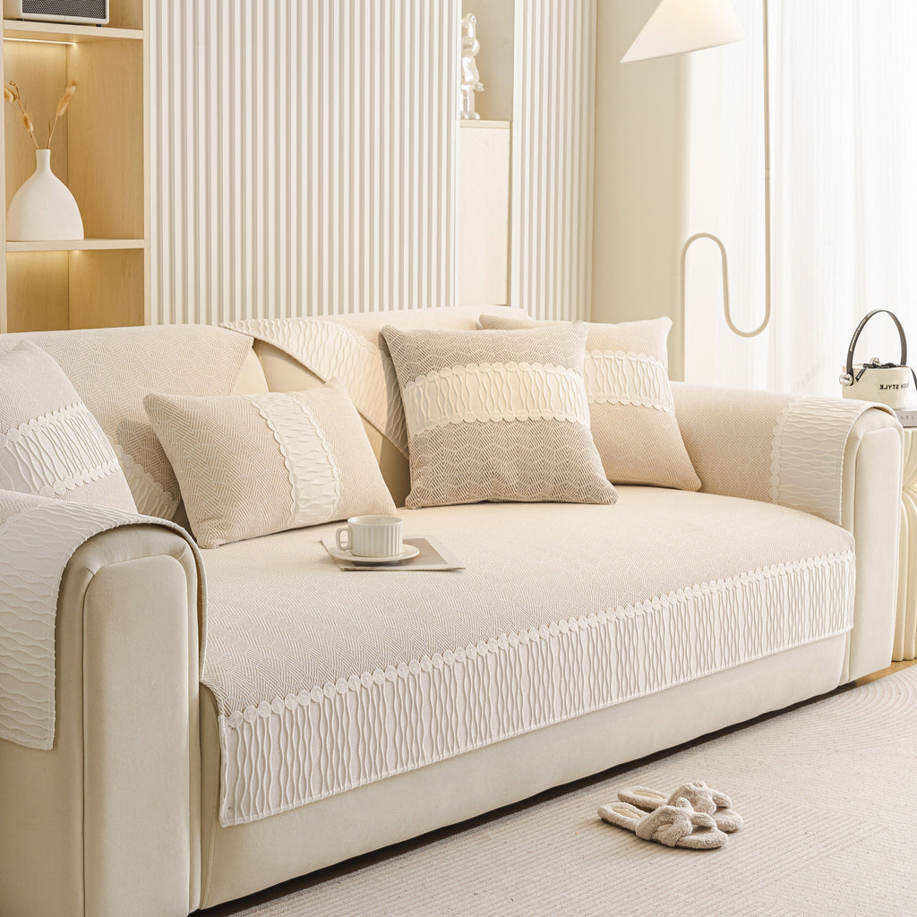 Herringbone Sofa Protector Cover, Non-Slip Couch Cover for Seat, Back & Arms