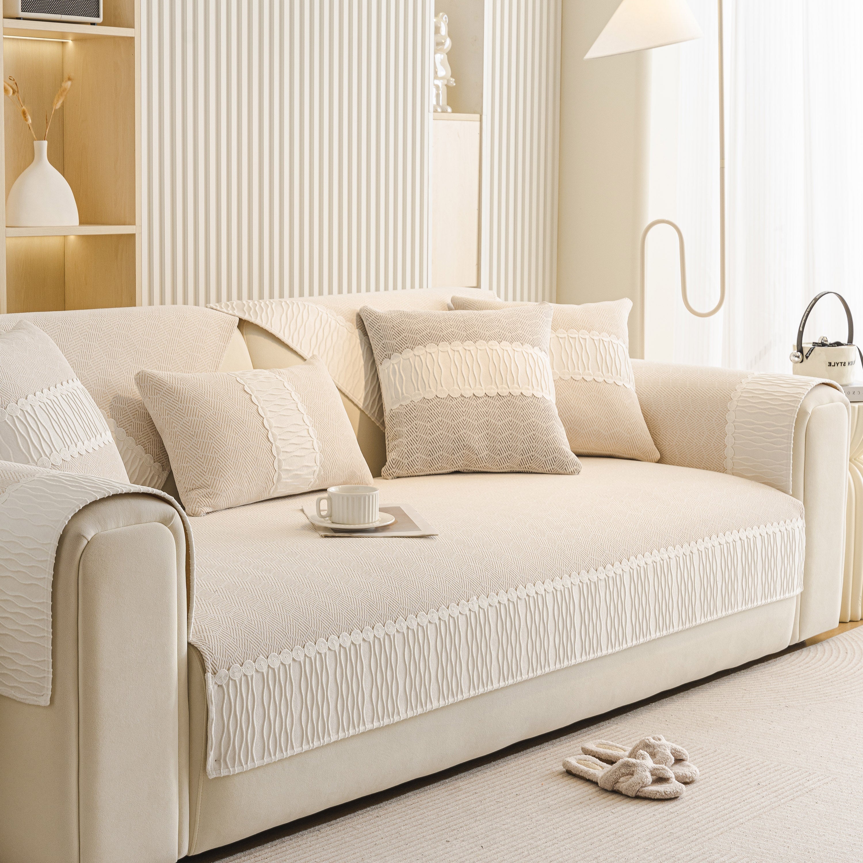 Herringbone Sofa Protector Cover, Non-Slip Couch Cover for Seat, Back & Arms