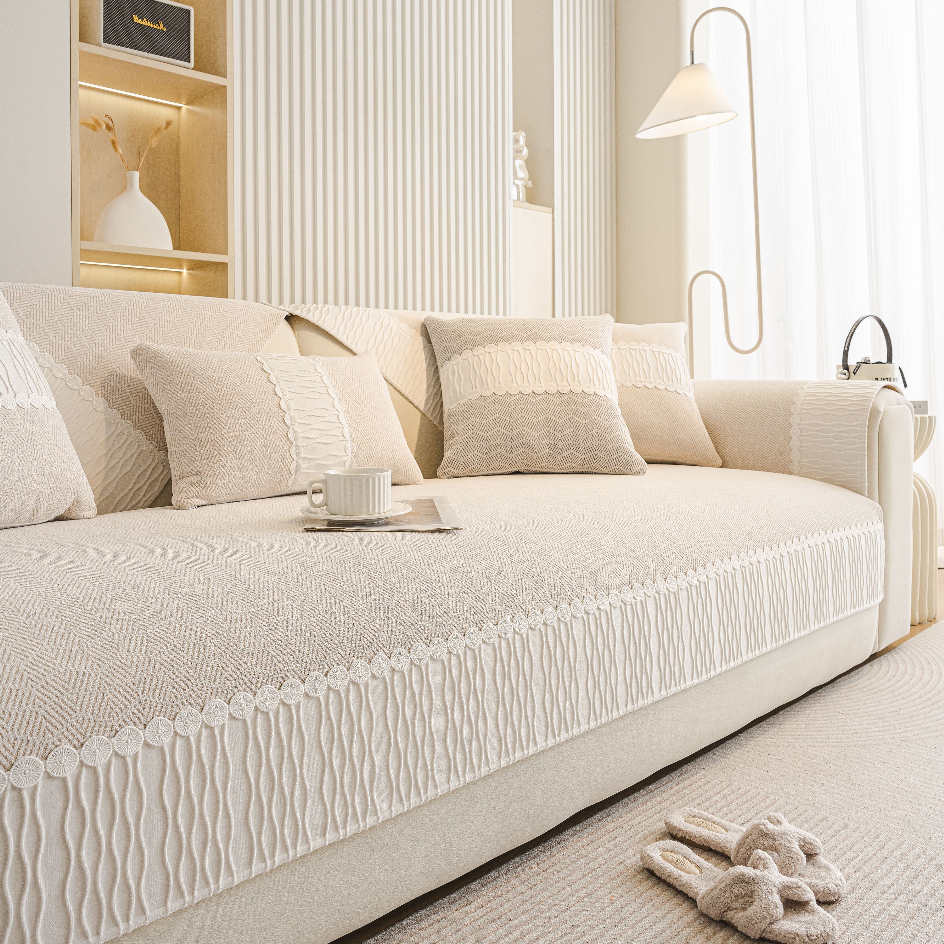 Herringbone Sofa Protector Cover, Non-Slip Couch Cover for Seat, Back & Arms