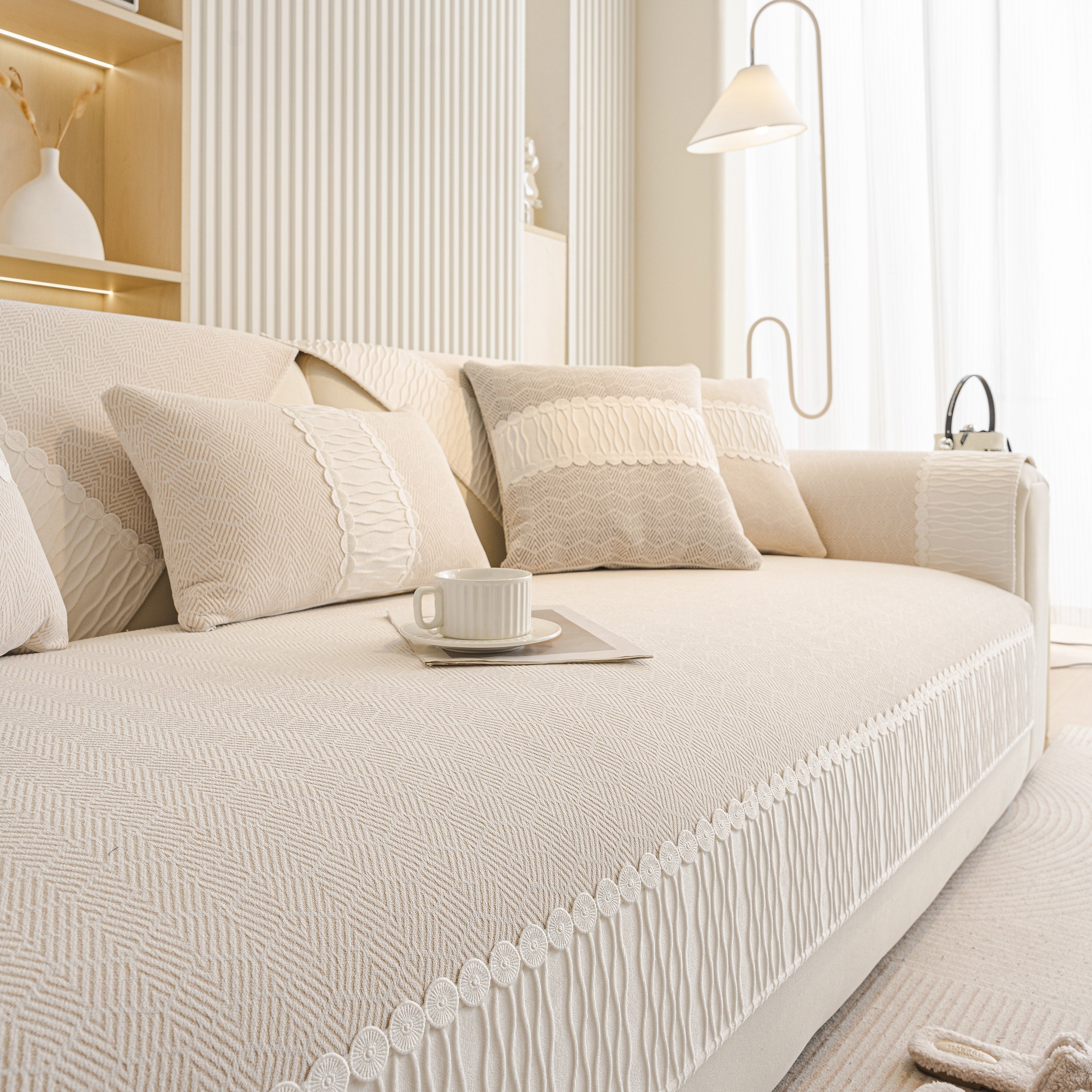 Herringbone Sofa Protector Cover, Non-Slip Couch Cover for Seat, Back & Arms