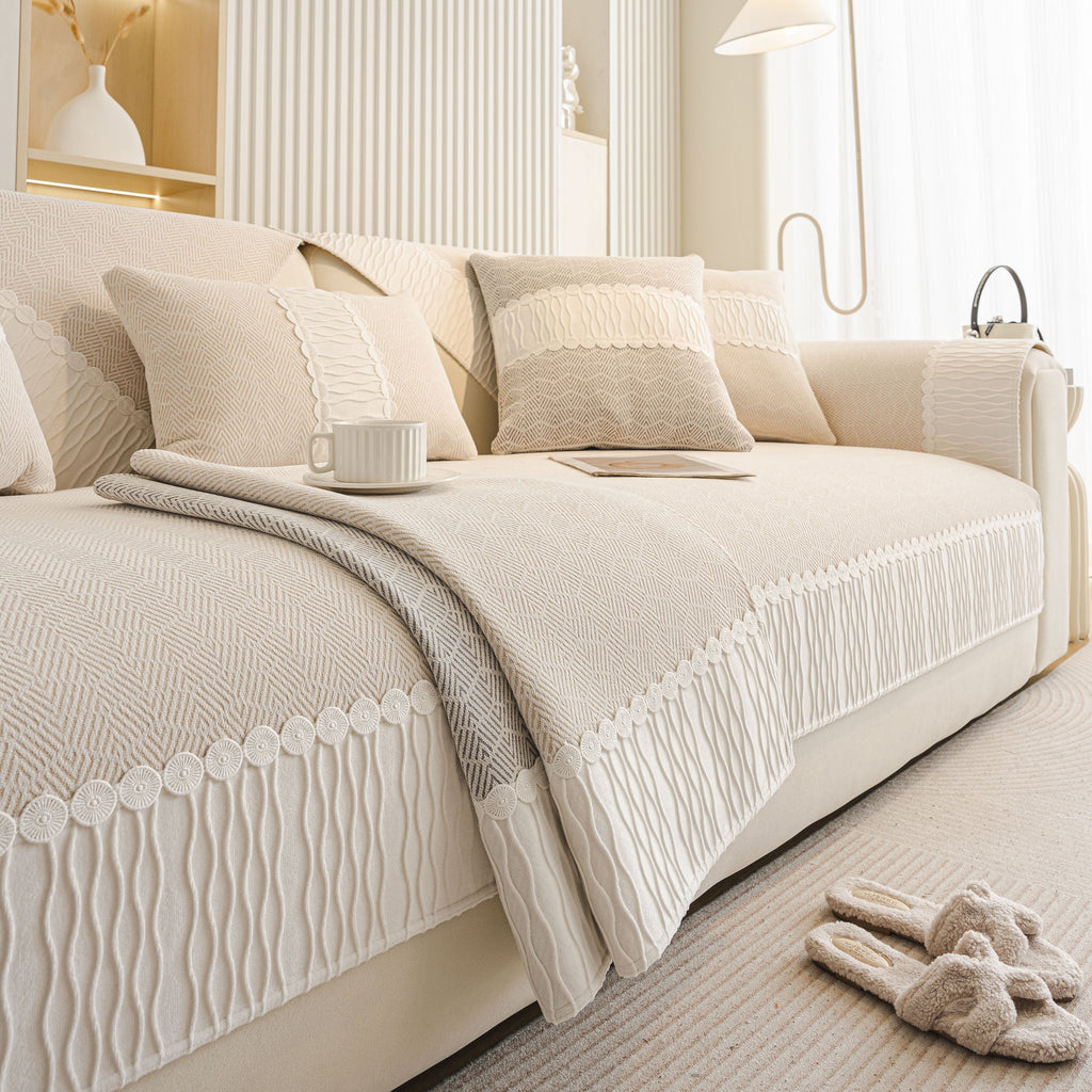 Herringbone Sofa Protector Cover, Non-Slip Couch Cover for Seat, Back & Arms