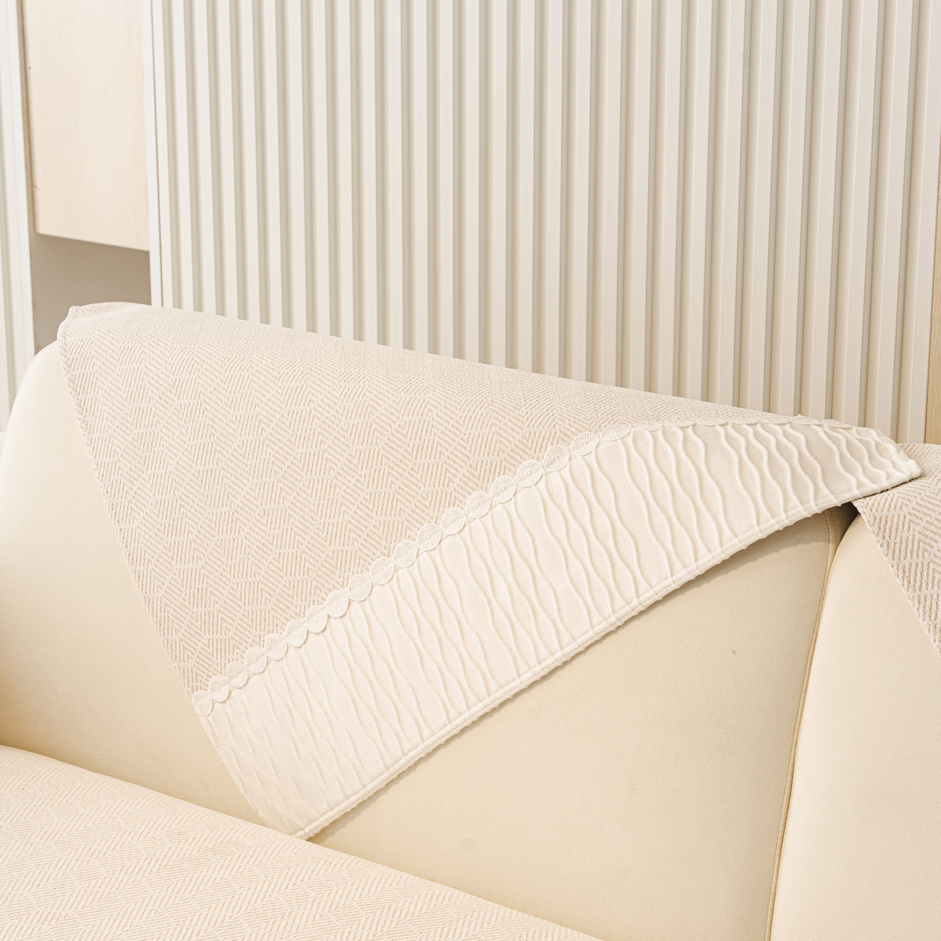 Herringbone Sofa Protector Cover, Non-Slip Couch Cover for Seat, Back & Arms