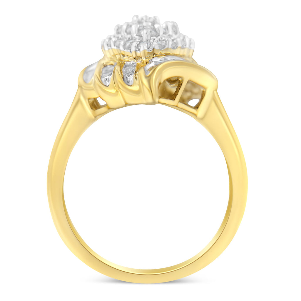 10K Yellow Gold Plated .925 Sterling Silver Diamond Cocktail Ring (3/4 Cttw, I-J Color, I2-I3 Clarity) - Size 6
