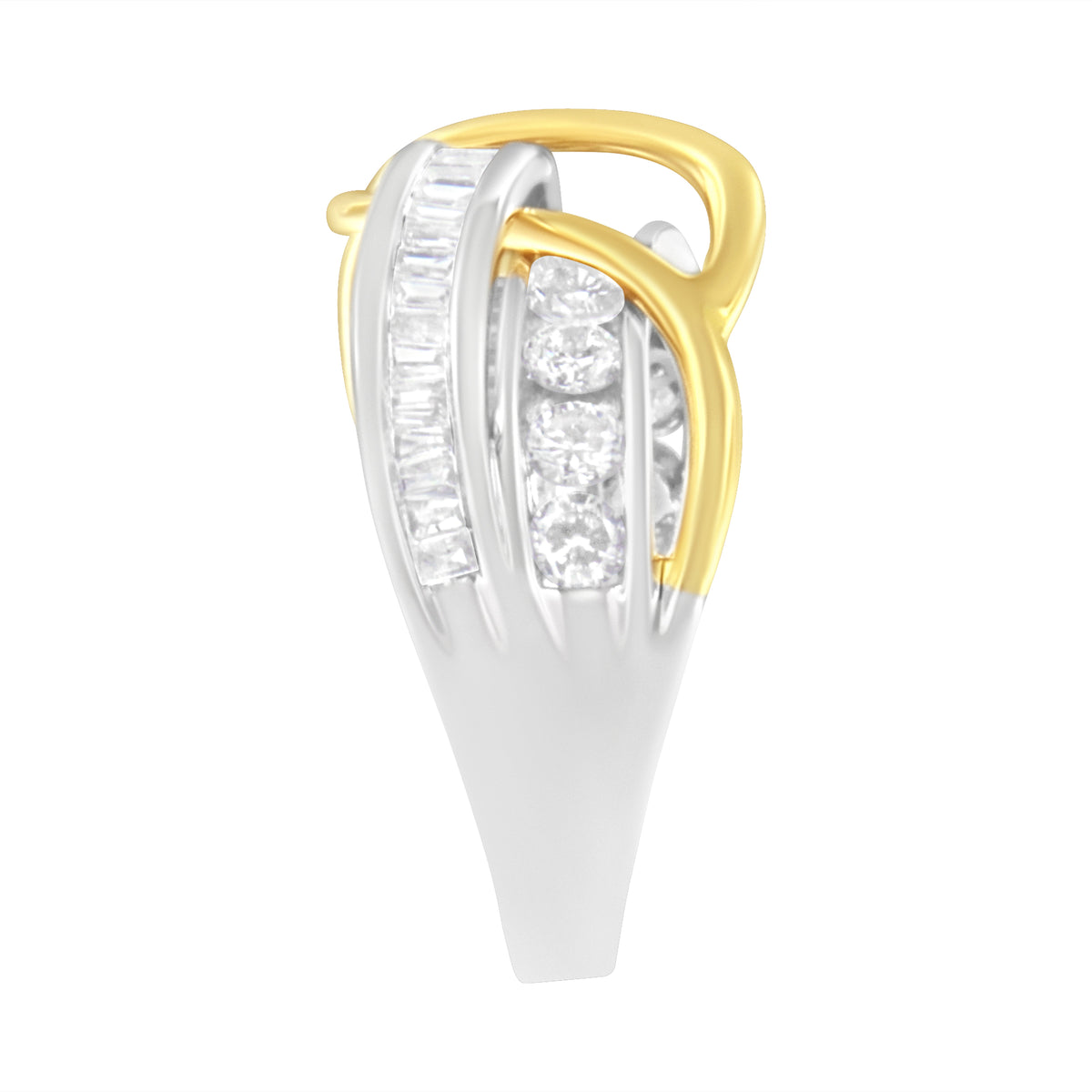 10K White and Yellow Gold 1 1/10 cttw Channel-Set Diamond Bypass Band Ring (J Color, I3 Clarity) - Size 7