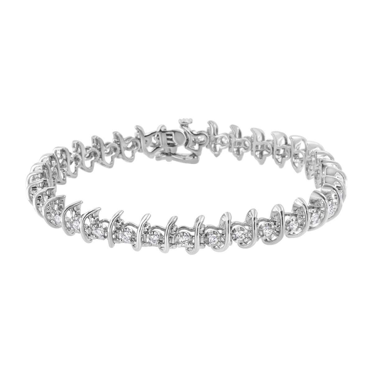 .925 Sterling Silver 1 cttw Prong-Set Diamond Link Bracelet (I-J, I1-I2) - 7.25"