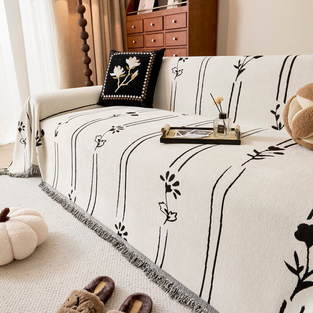 Chenille Jacquard Sofa Throw Cover with Tassel Soft Thick Couch Protector Blanket