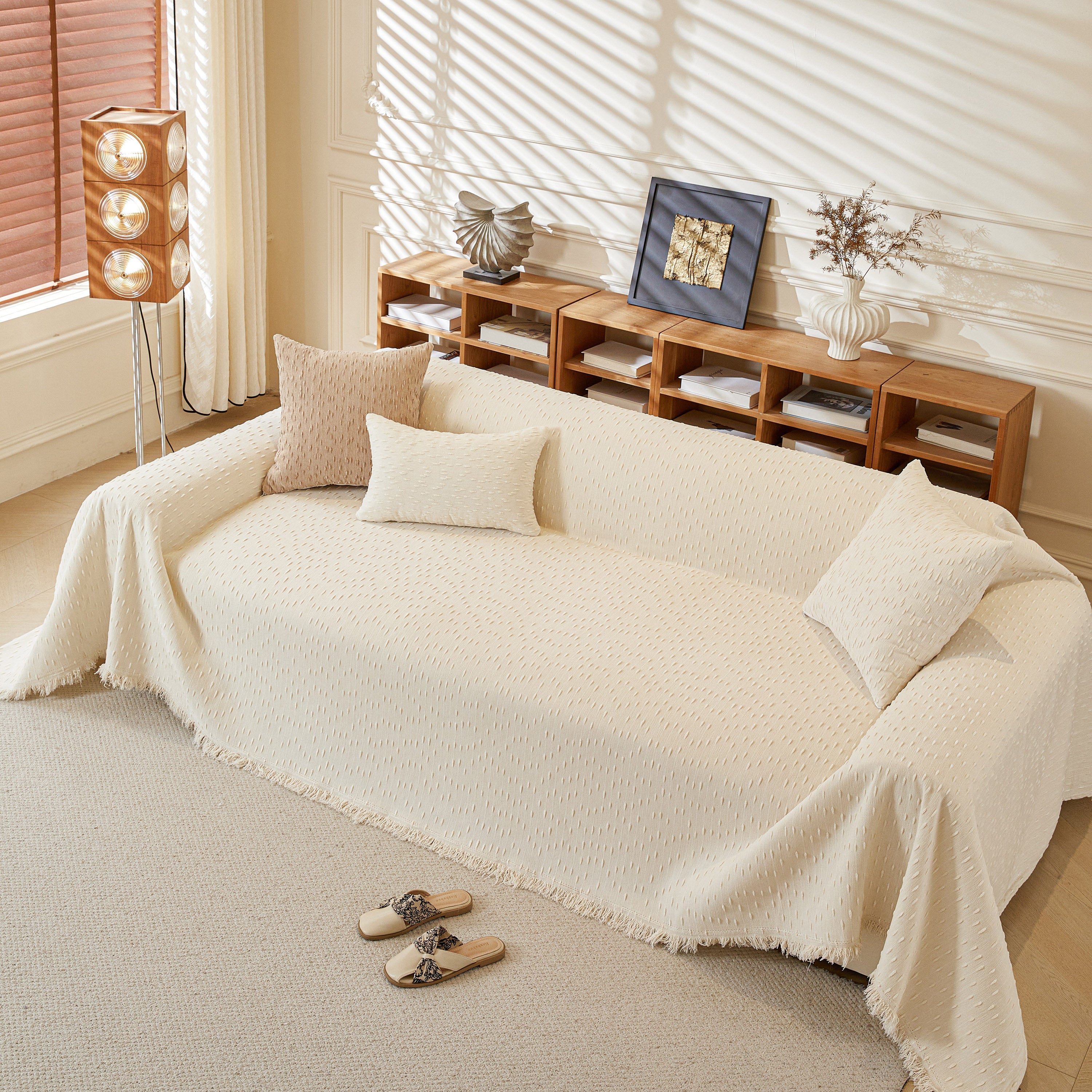 Textured Throw Blanket with 3D Dobby Weave, Minimalist Furniture Protector for Couch