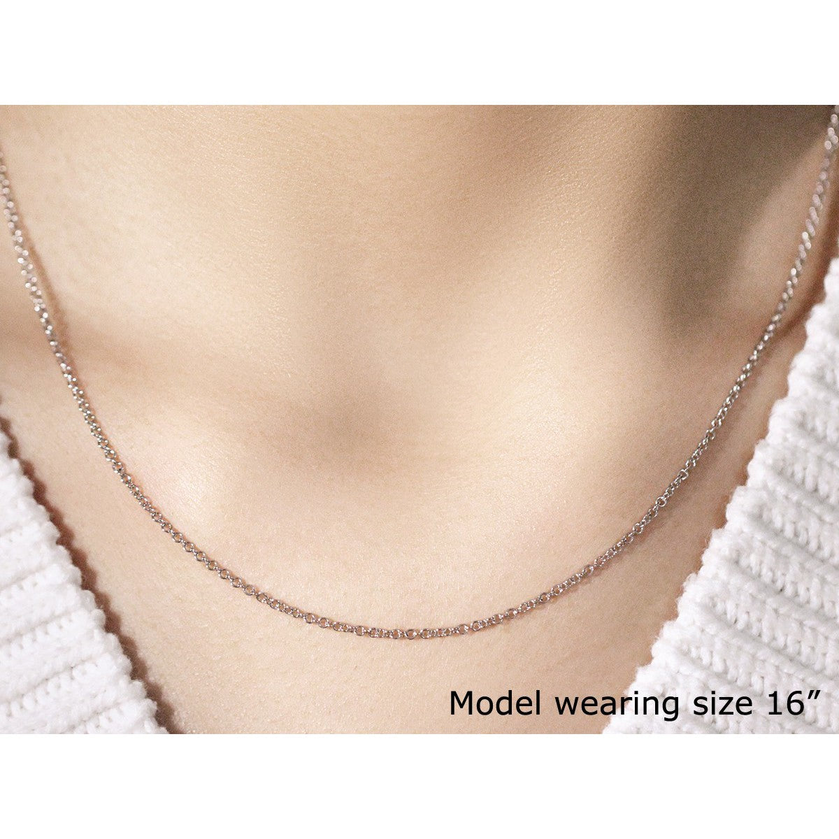 14k White Gold Round Cable Link Chain 1.5mm