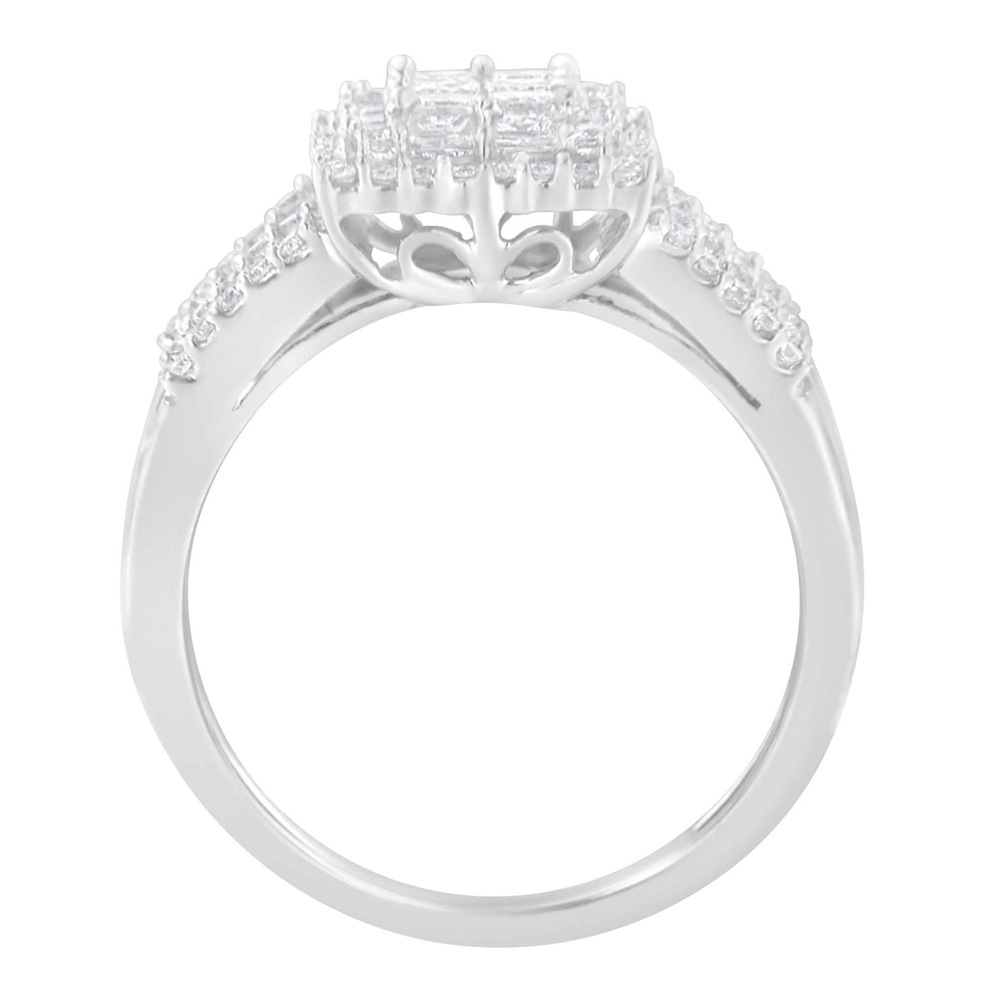10K White Gold Diamond Cluster Ring (1 cttw, H-I Color, I1-I2 Clarity)