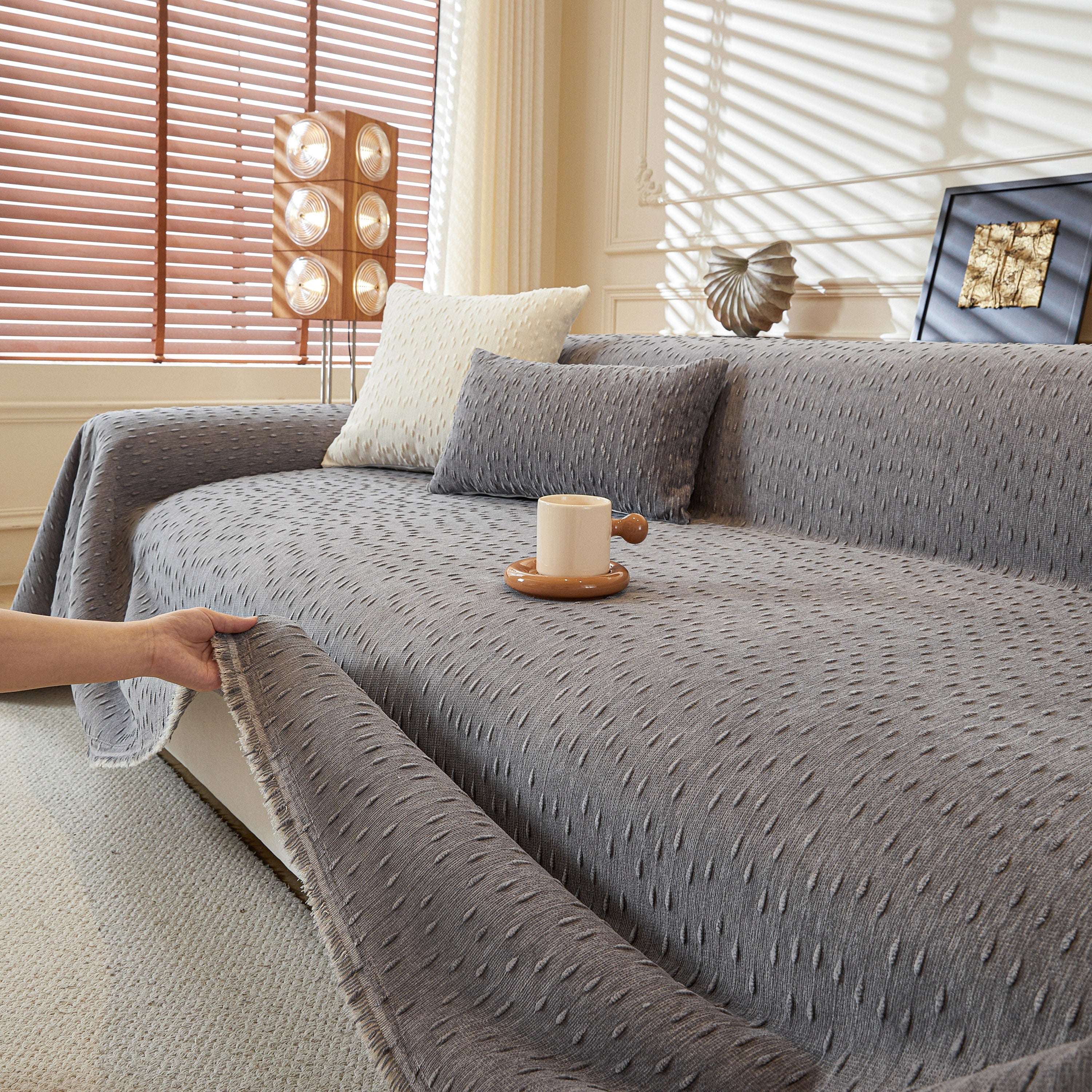 Textured Throw Blanket with 3D Dobby Weave, Minimalist Furniture Protector for Couch