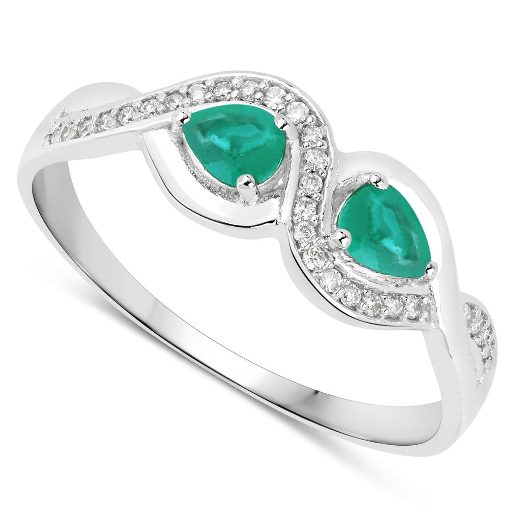 0.35 Carat Genuine Zambian Emerald and White Diamond 14K White Gold Ring