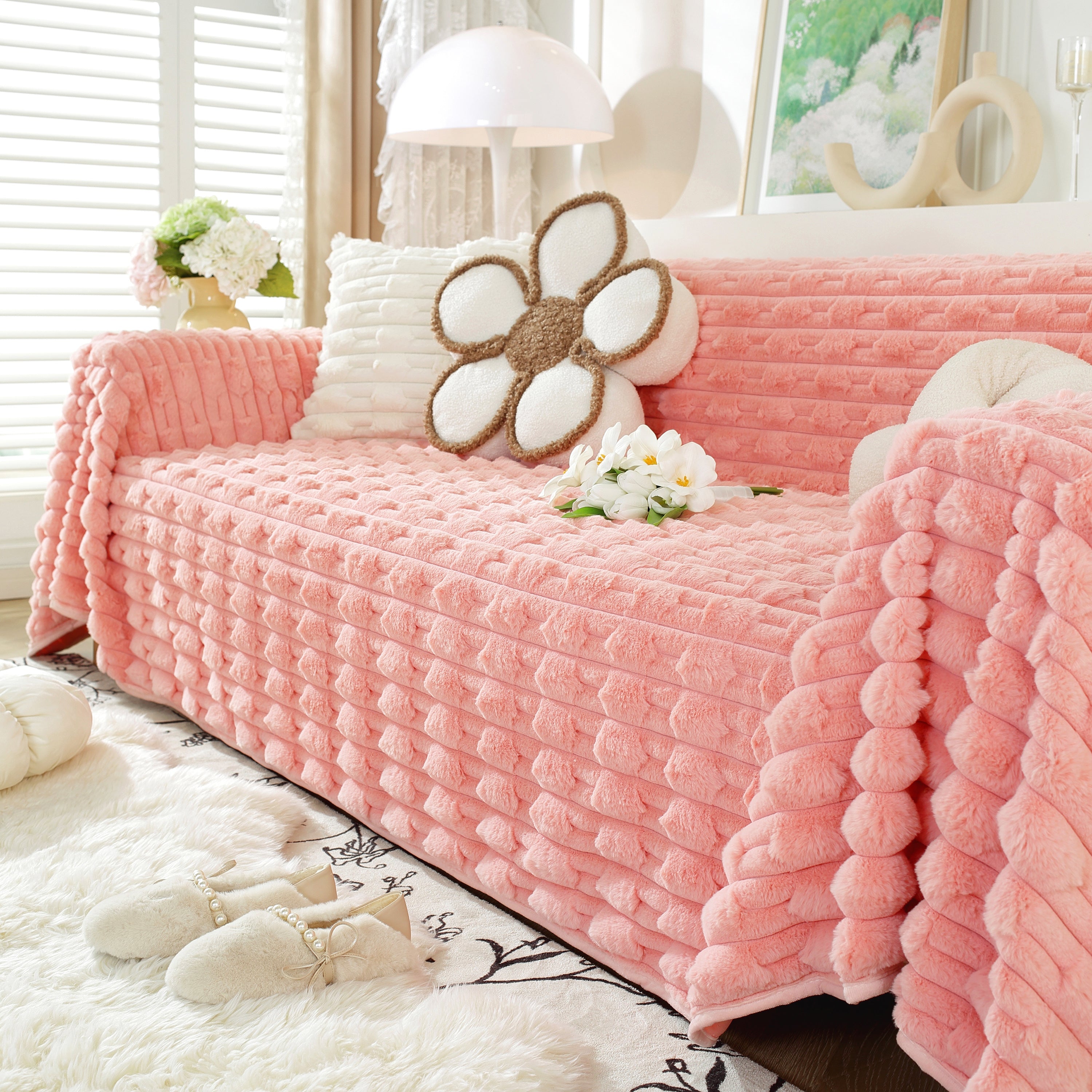 Fluffy Faux Fur Couch Cover Plush Sofa Throw, Warm & Stylish Sofa Protector