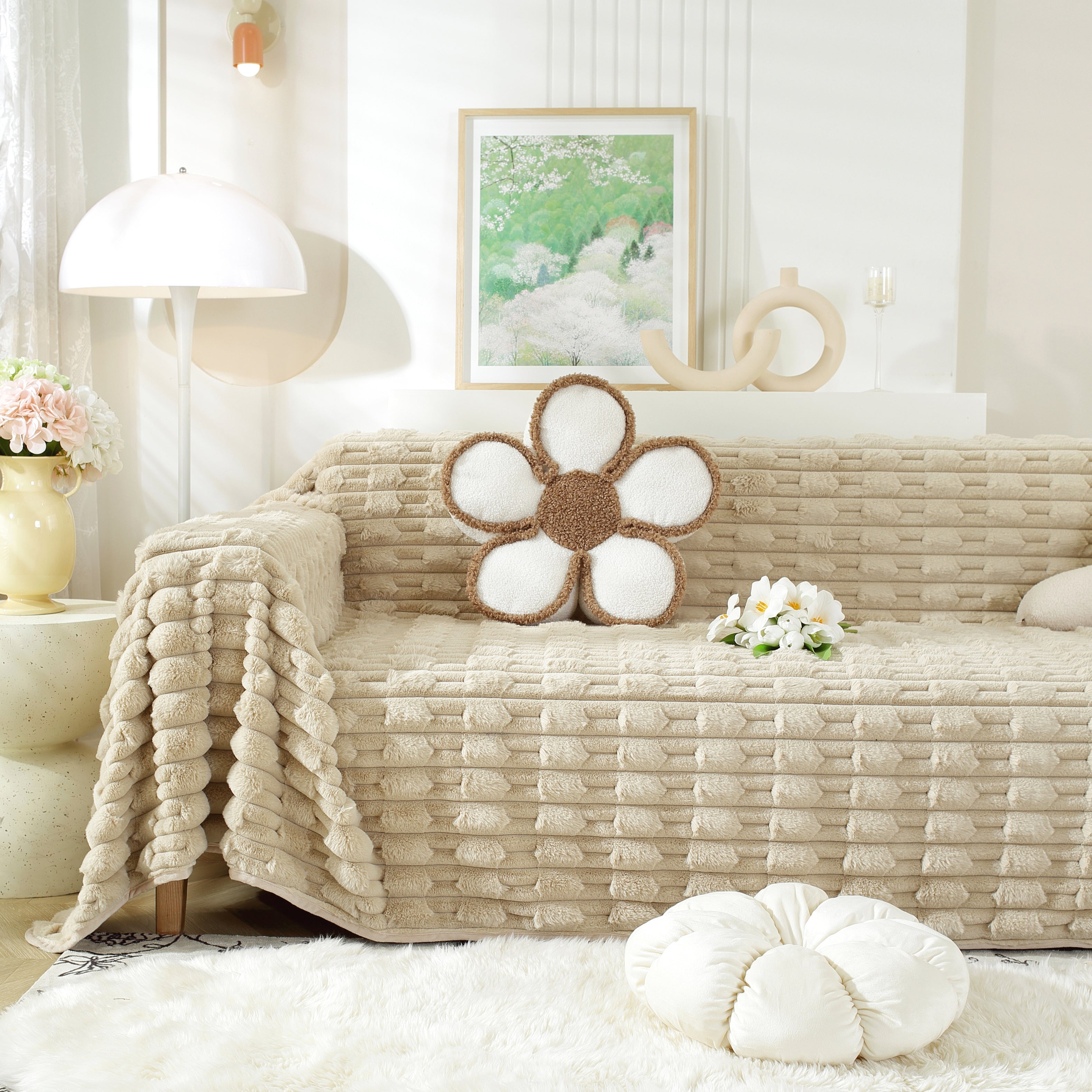 Fluffy Faux Fur Couch Cover Plush Sofa Throw, Warm & Stylish Sofa Protector