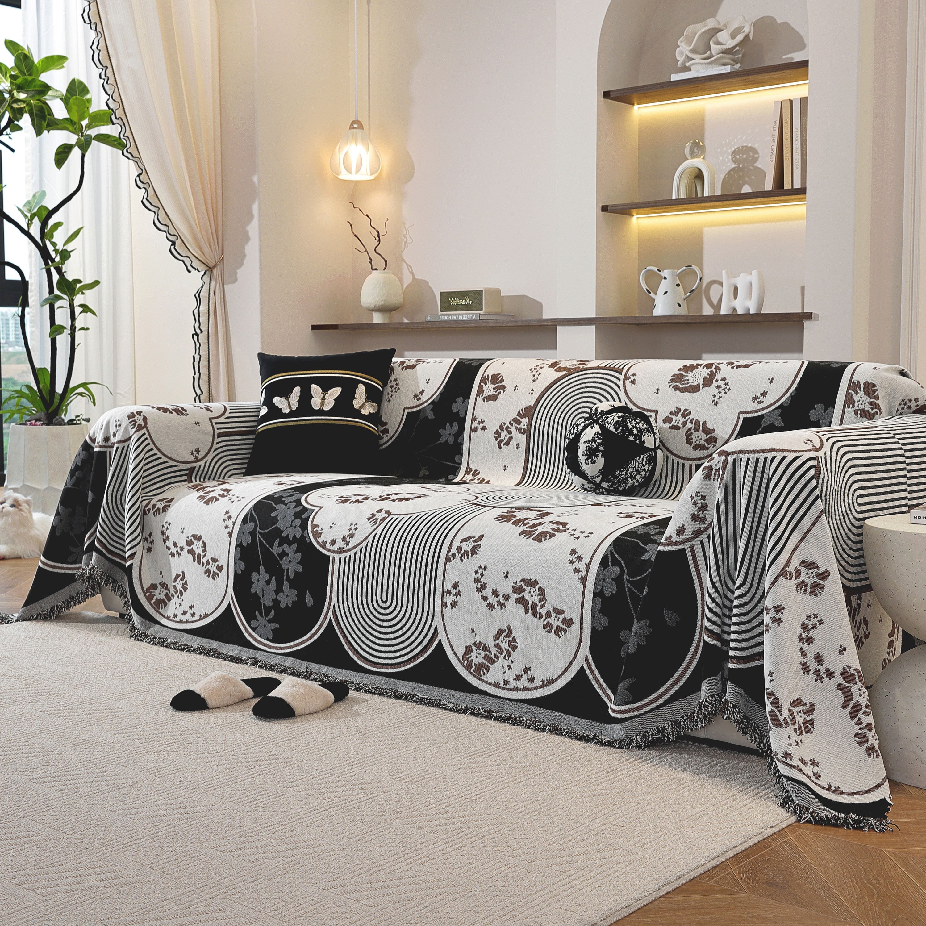 Modern Retro Sofa Throw - Decorative, Washable Chenille Blanket & Couch Protector