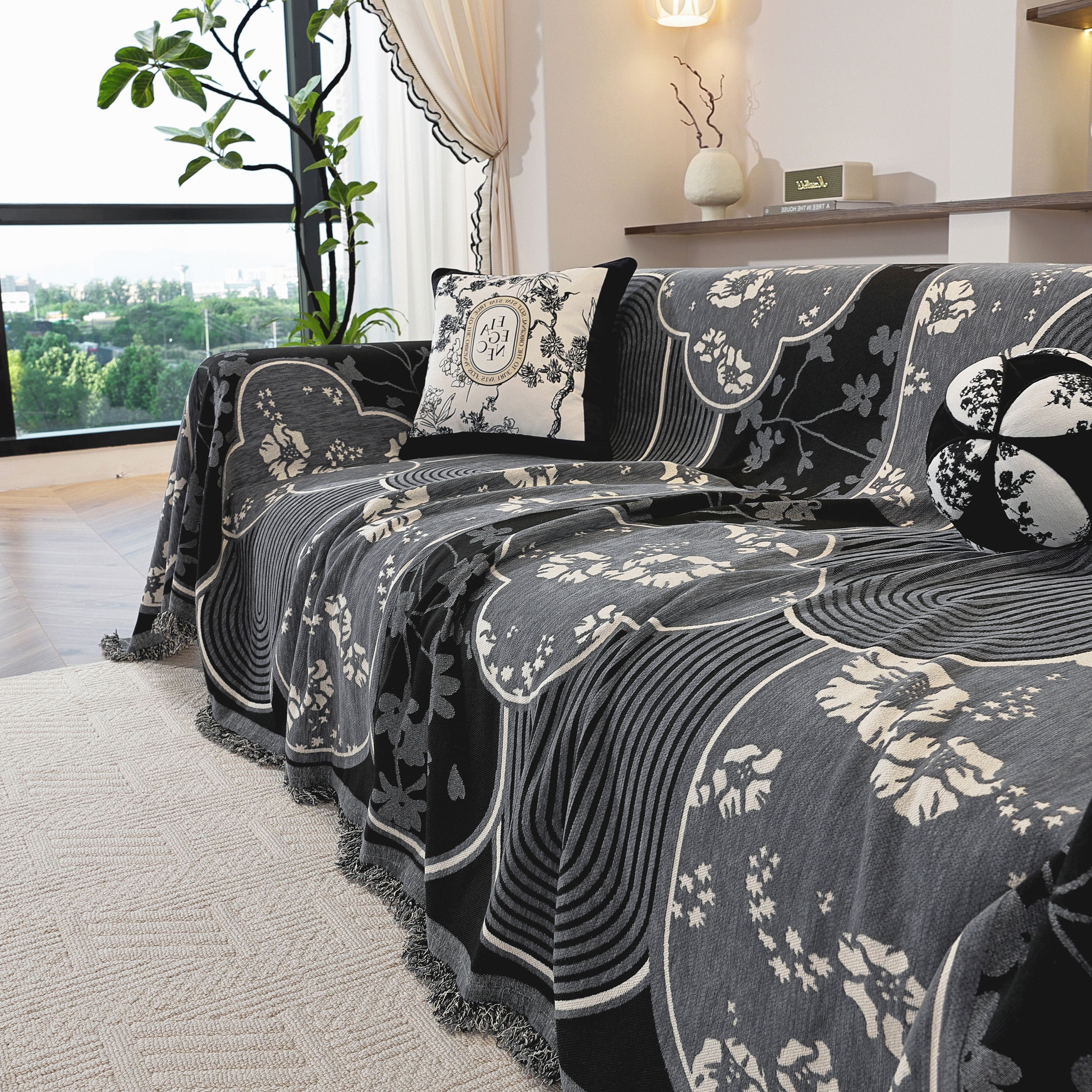 Modern Retro Sofa Throw - Decorative, Washable Chenille Blanket & Couch Protector
