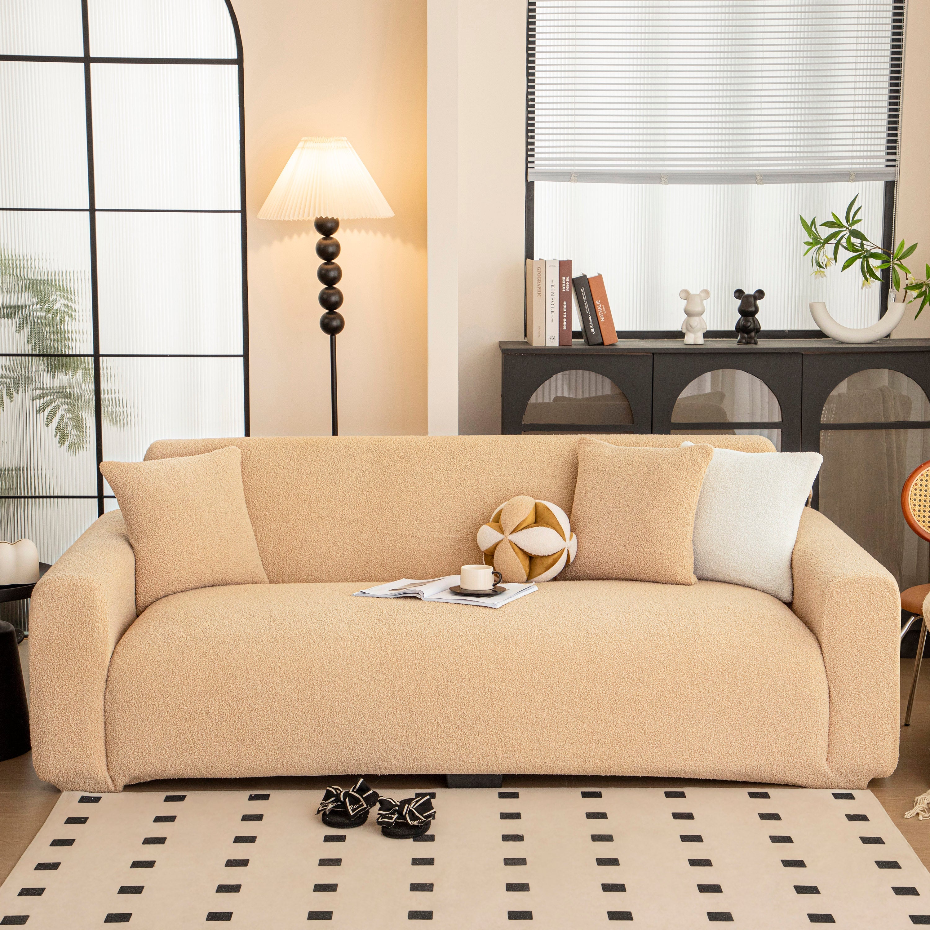 Stretch Plush Fitted Couch Slipcover Furniture Protector for 1/2/3/4/5 Cushion Couch
