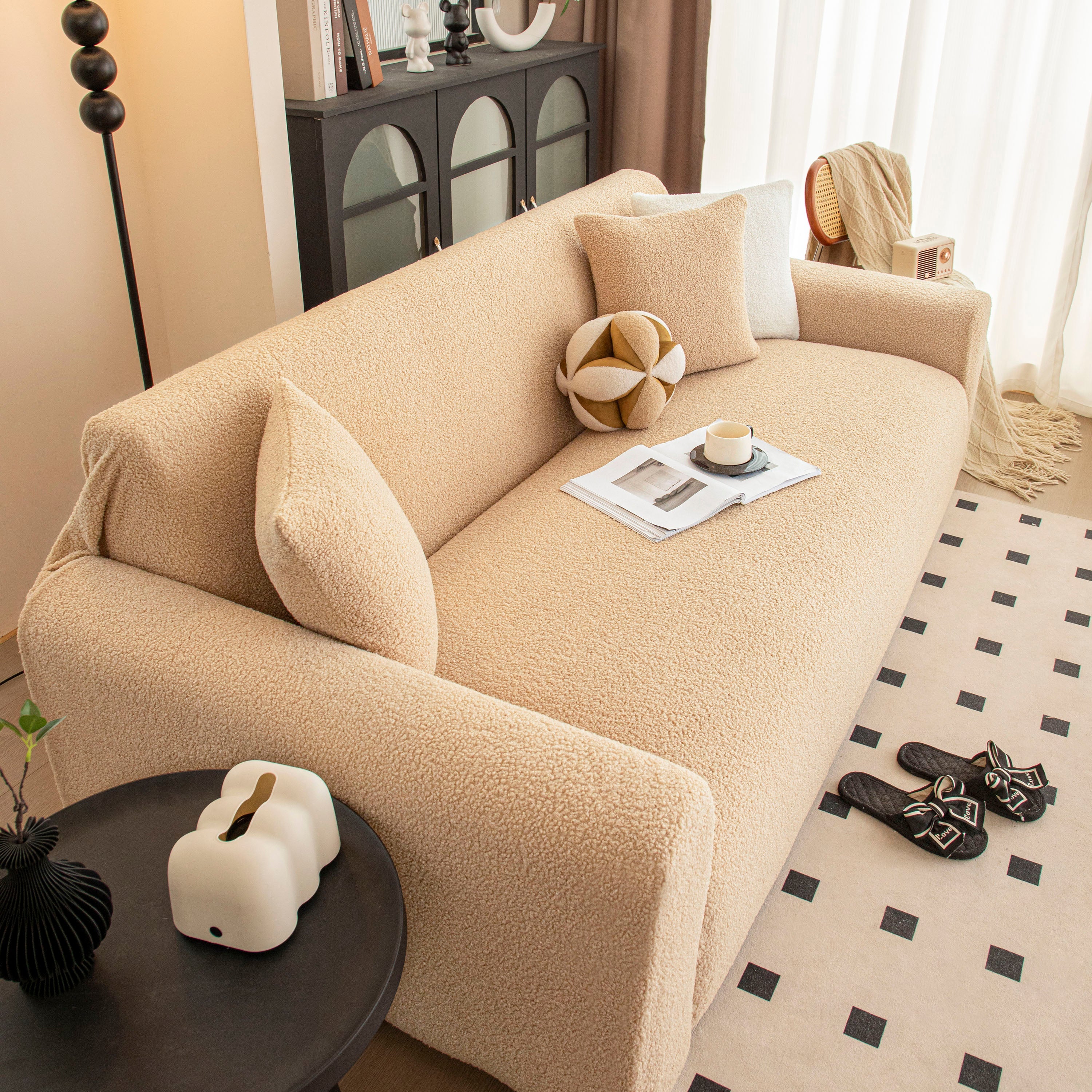 Stretch Plush Fitted Couch Slipcover Furniture Protector for 1/2/3/4/5 Cushion Couch