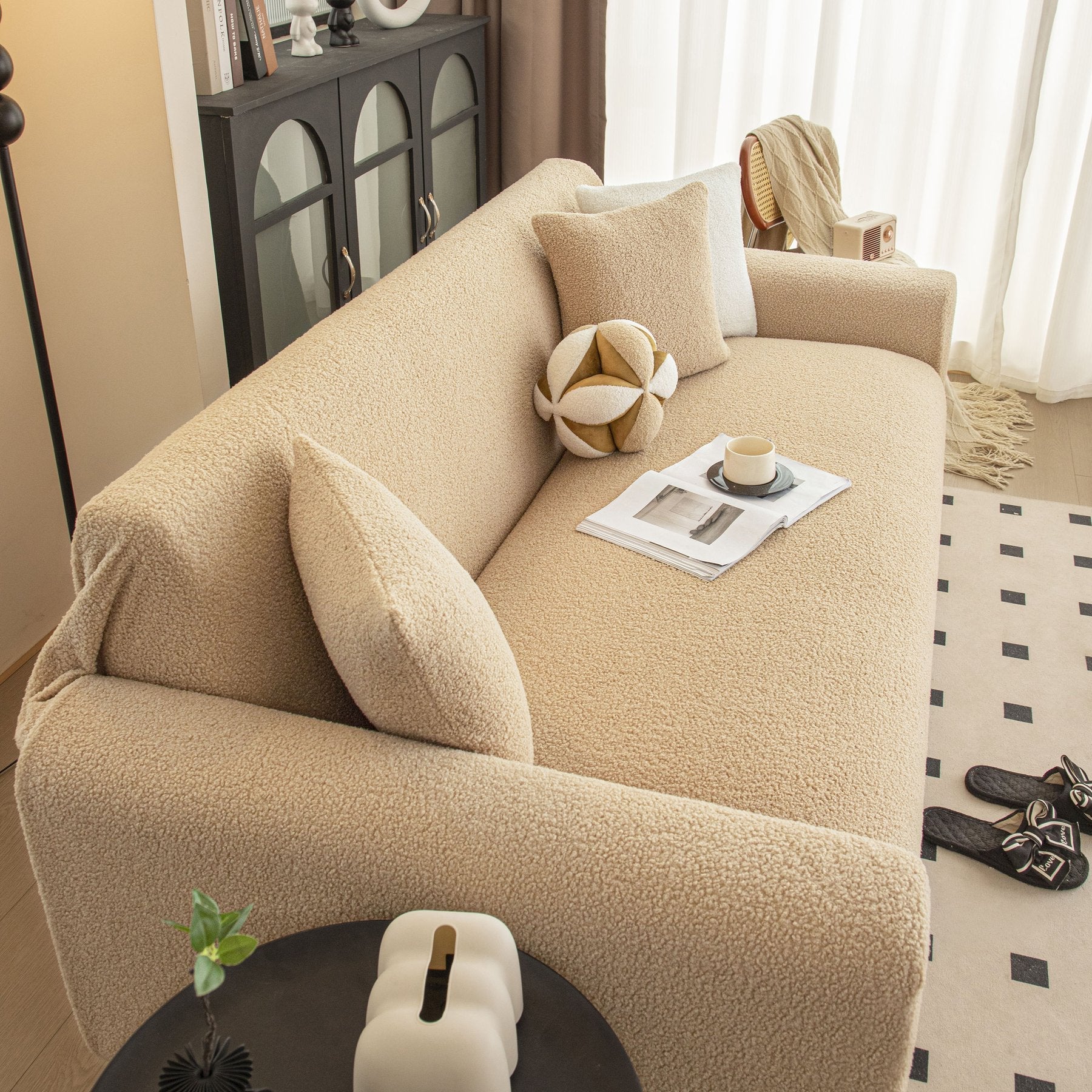 Stretch Plush Fitted Couch Slipcover Furniture Protector for 1/2/3/4/5 Cushion Couch