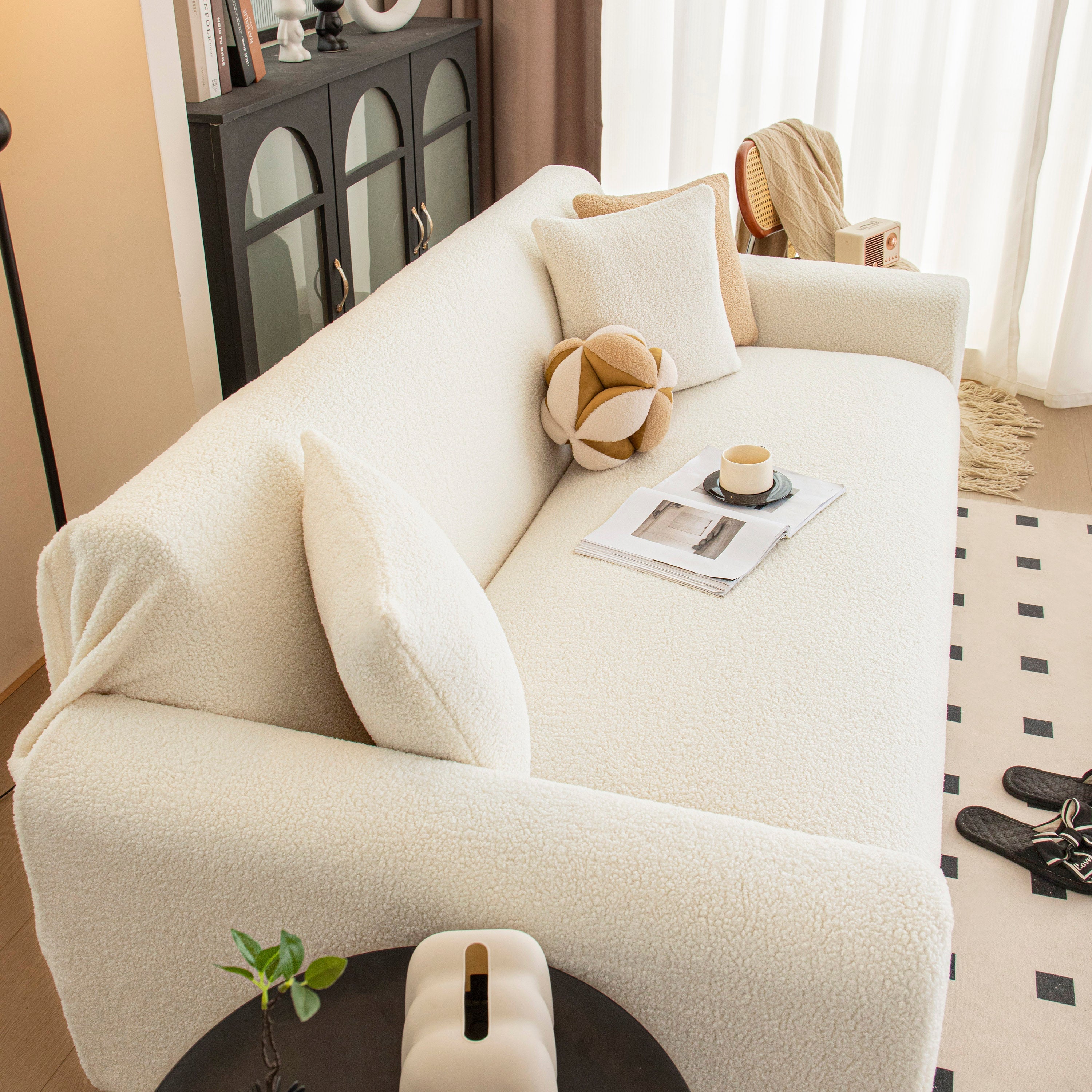 Stretch Plush Fitted Couch Slipcover Furniture Protector for 1/2/3/4/5 Cushion Couch