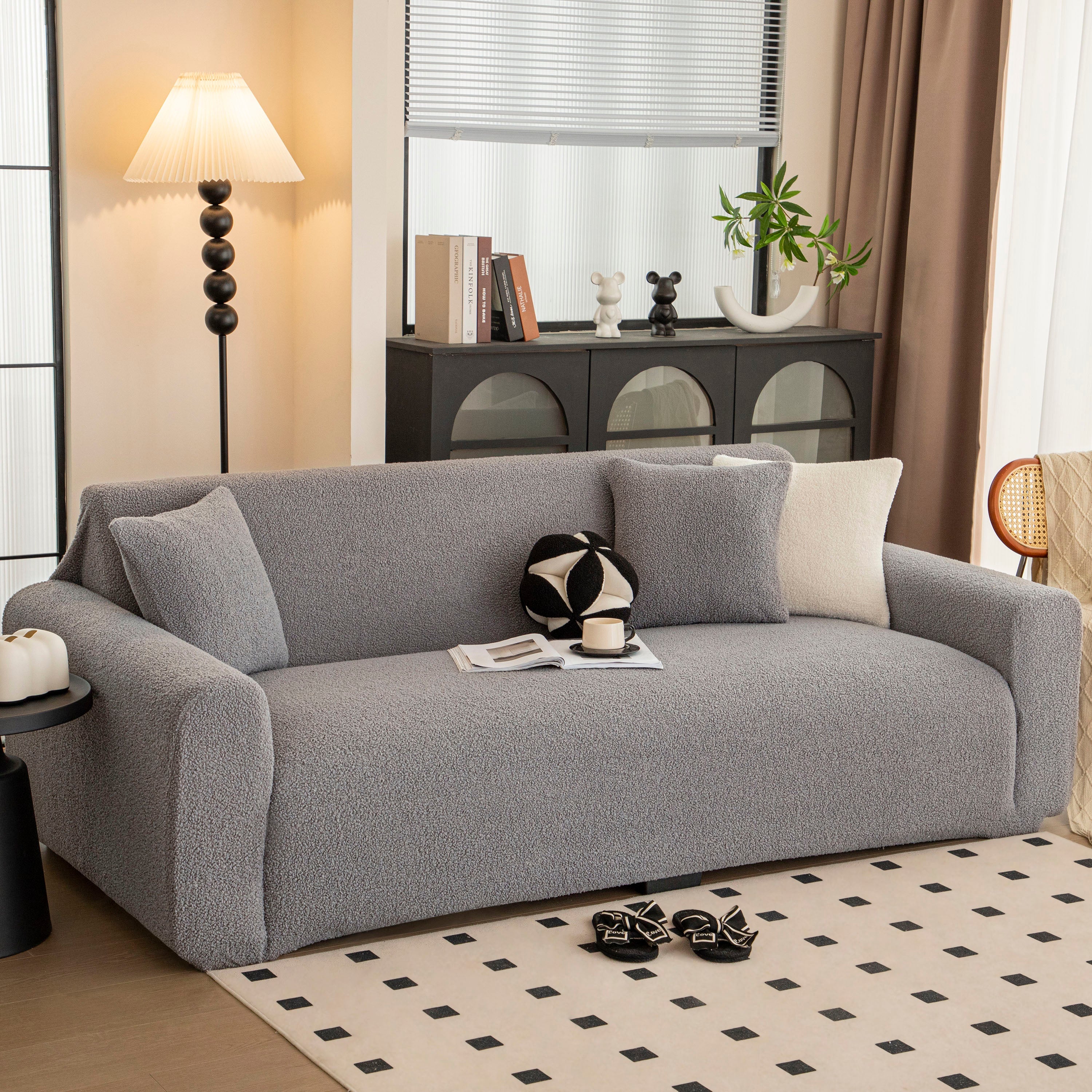 Stretch Plush Fitted Couch Slipcover Furniture Protector for 1/2/3/4/5 Cushion Couch