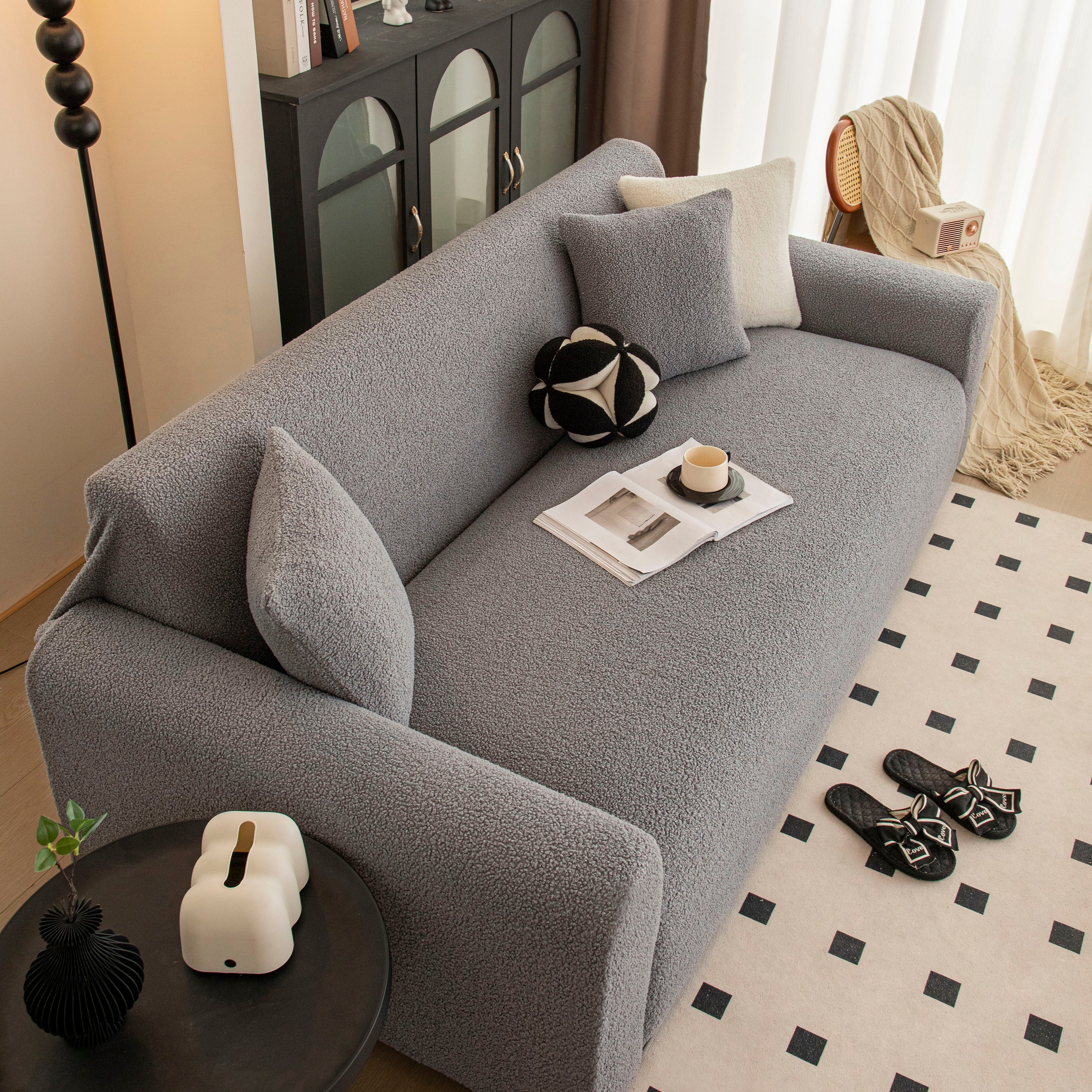 Stretch Plush Fitted Couch Slipcover Furniture Protector for 1/2/3/4/5 Cushion Couch