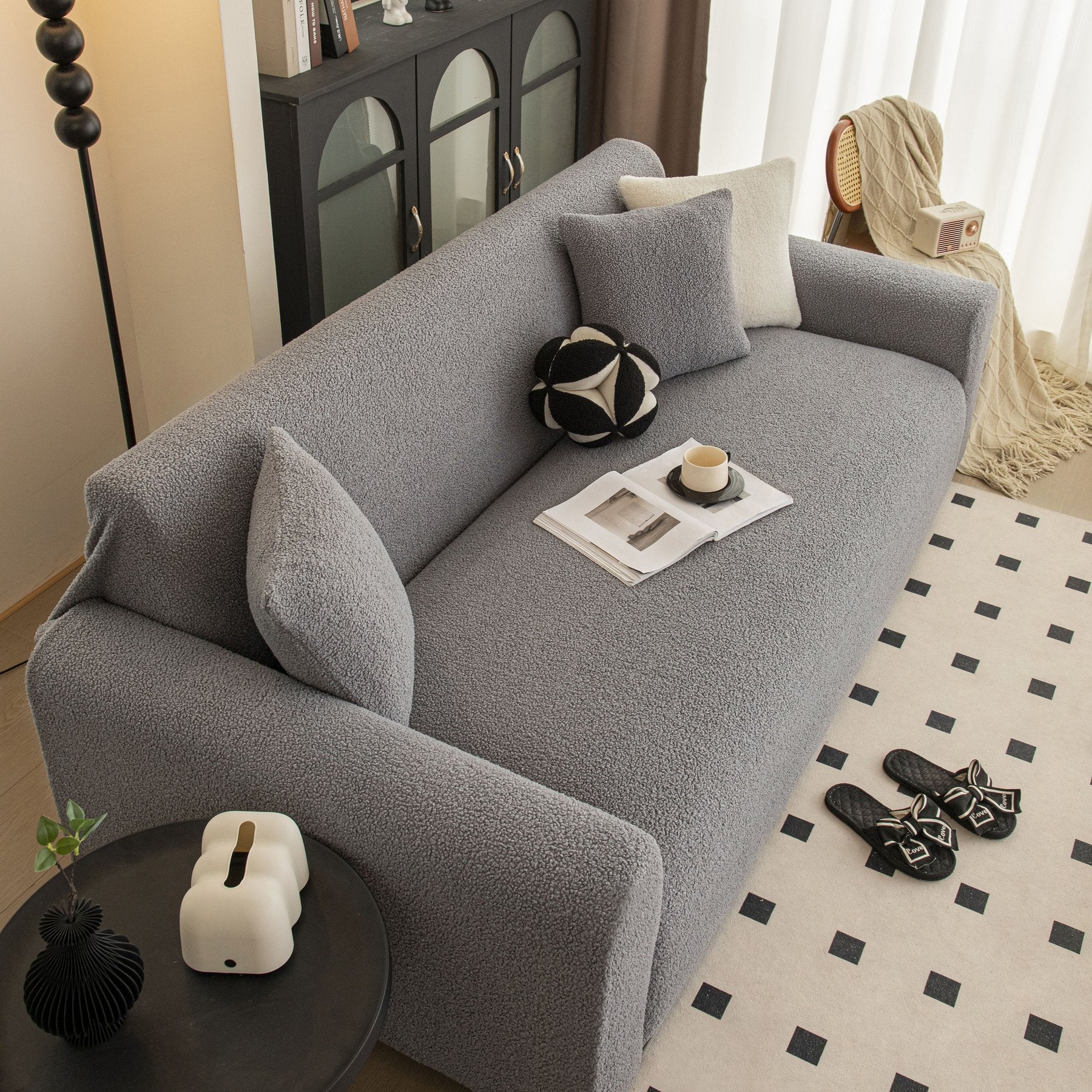 Stretch Plush Fitted Couch Slipcover Furniture Protector for 1/2/3/4/5 Cushion Couch