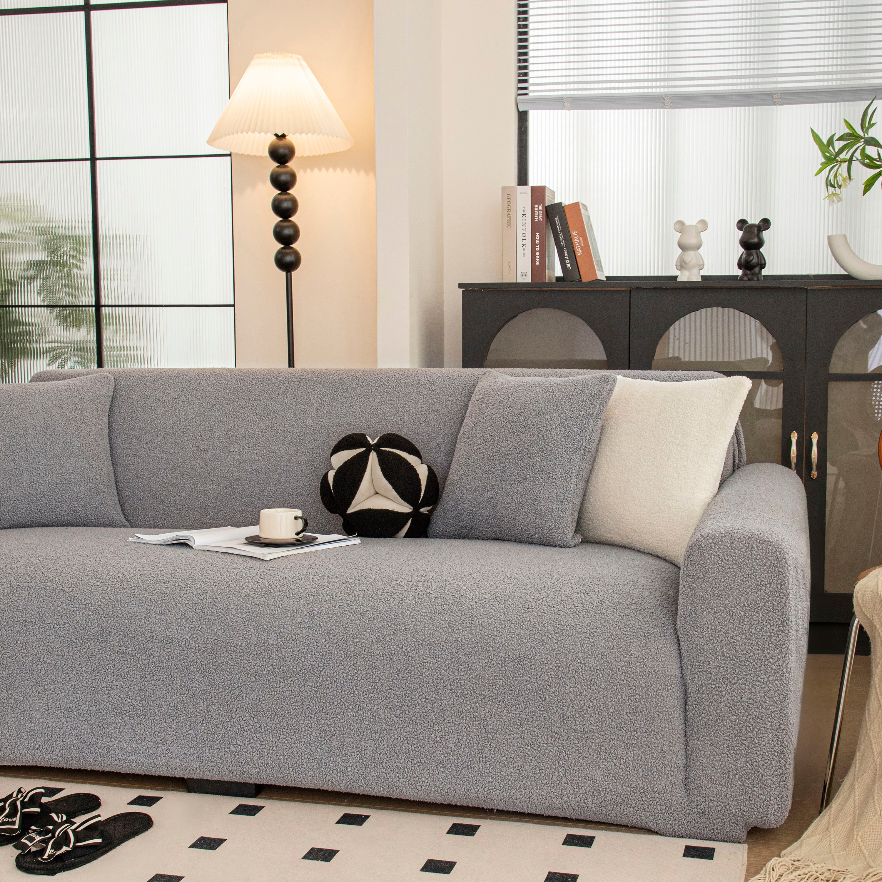 Stretch Plush Fitted Couch Slipcover Furniture Protector for 1/2/3/4/5 Cushion Couch