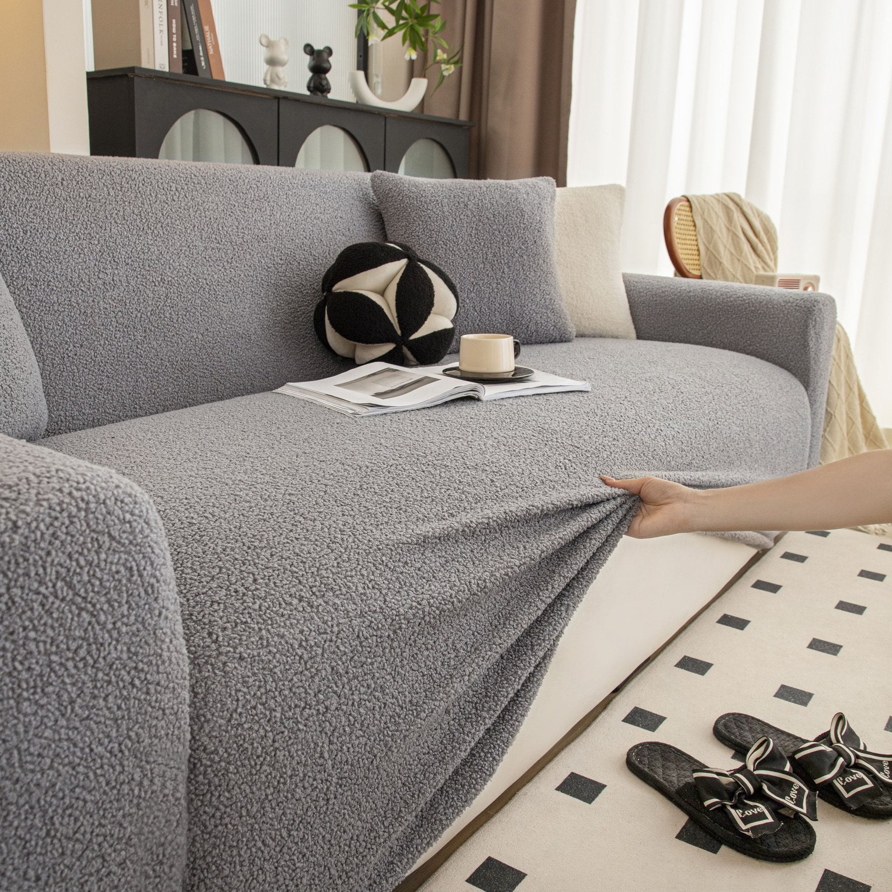 Stretch Plush Fitted Couch Slipcover Furniture Protector for 1/2/3/4/5 Cushion Couch