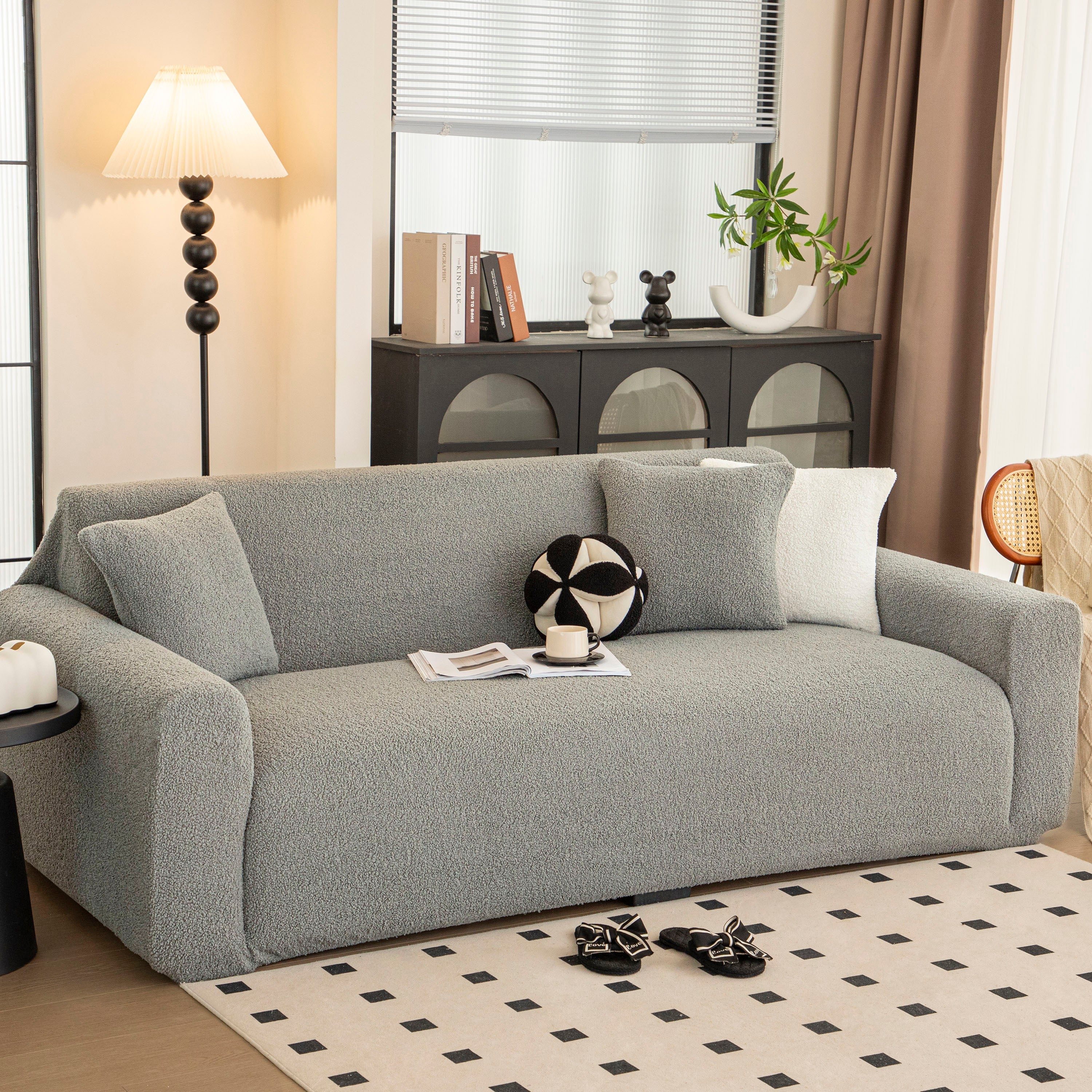Stretch Plush Fitted Couch Slipcover Furniture Protector for 1/2/3/4/5 Cushion Couch